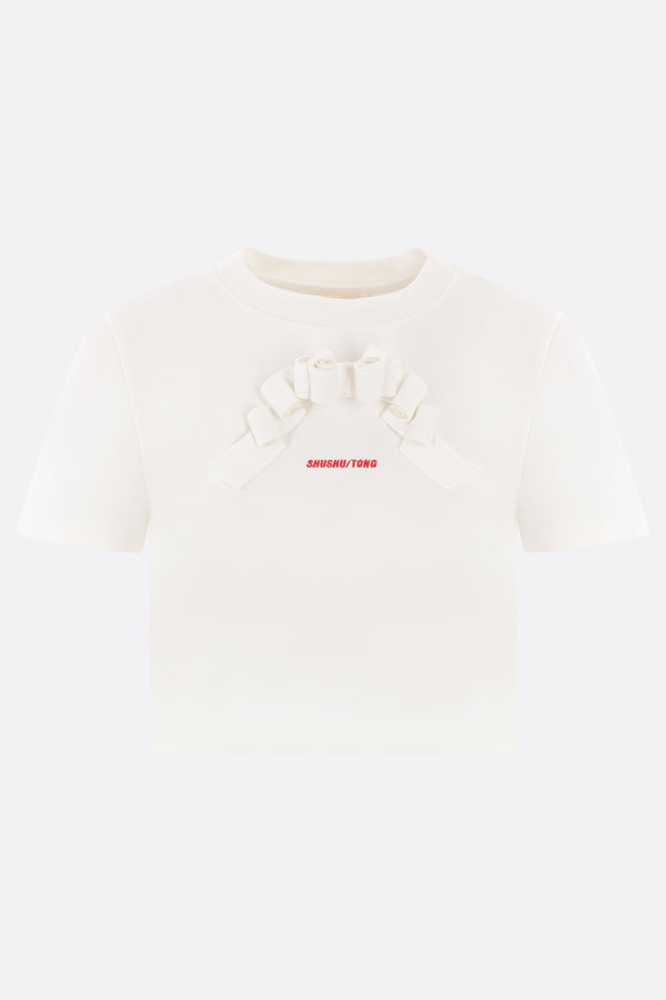cropped cotton t-shirt with Bow insert and logo embroidery