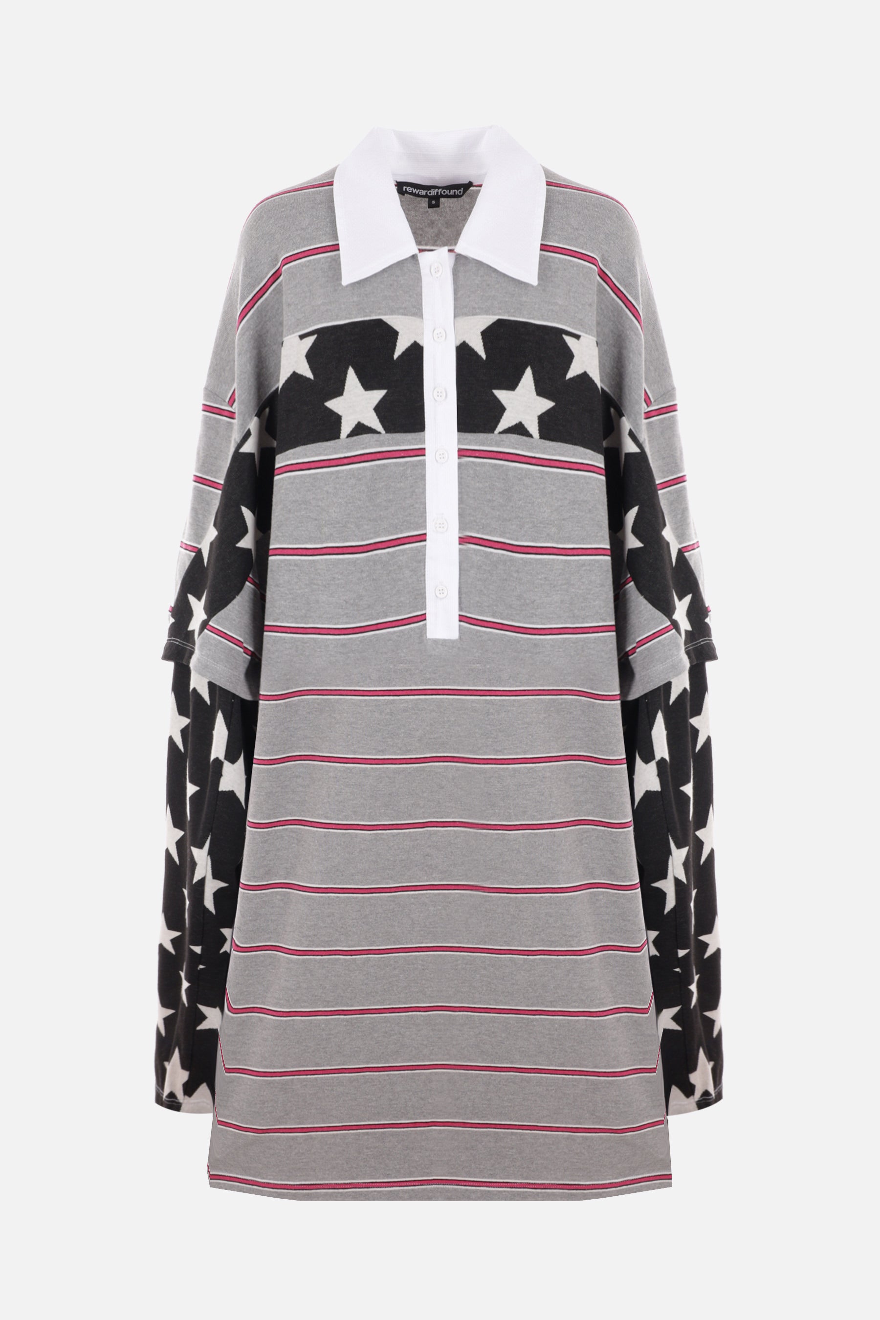 Star jersey oversized long-sleeved polo shirt