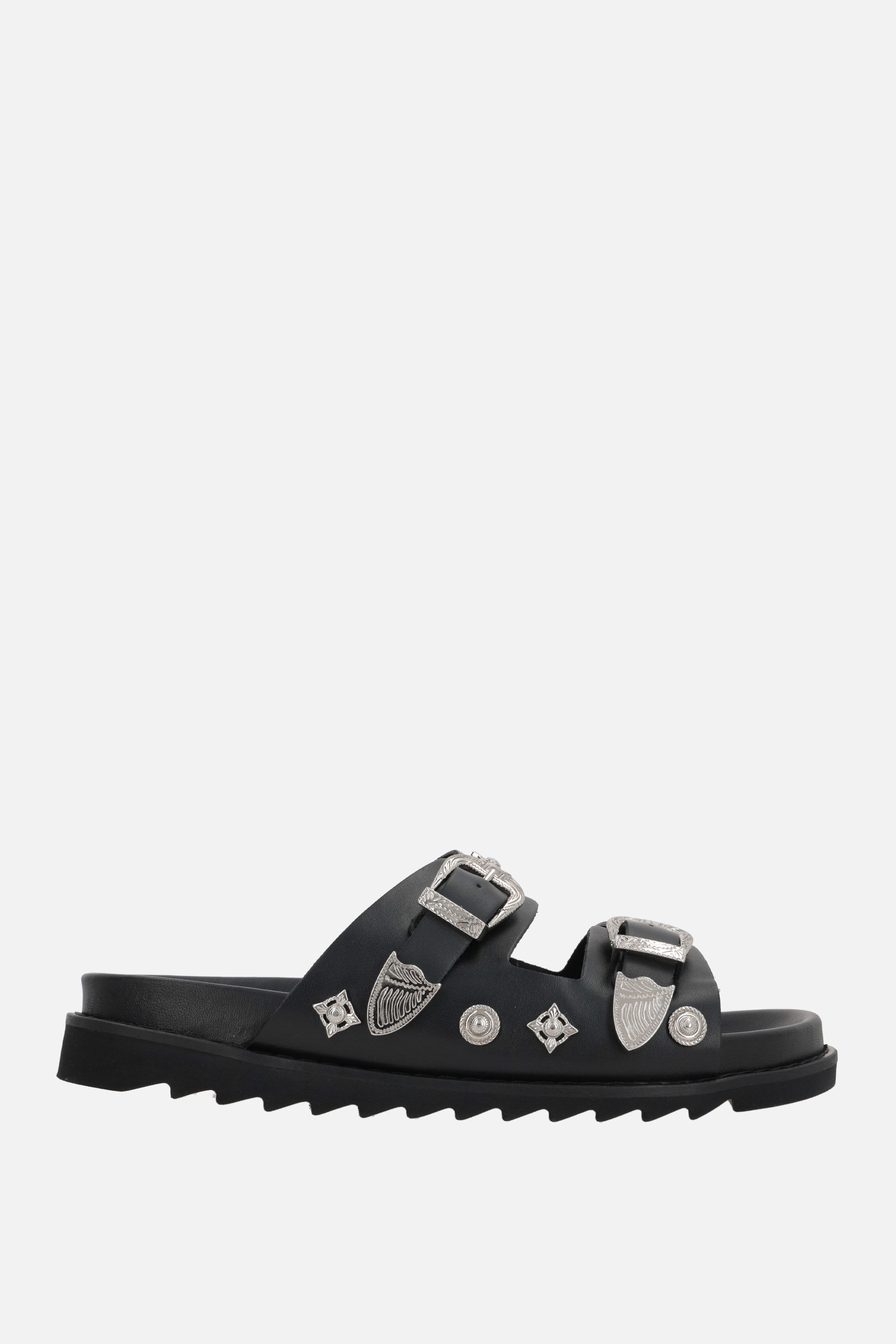 studded smooth leather flat sandals – corsocomo