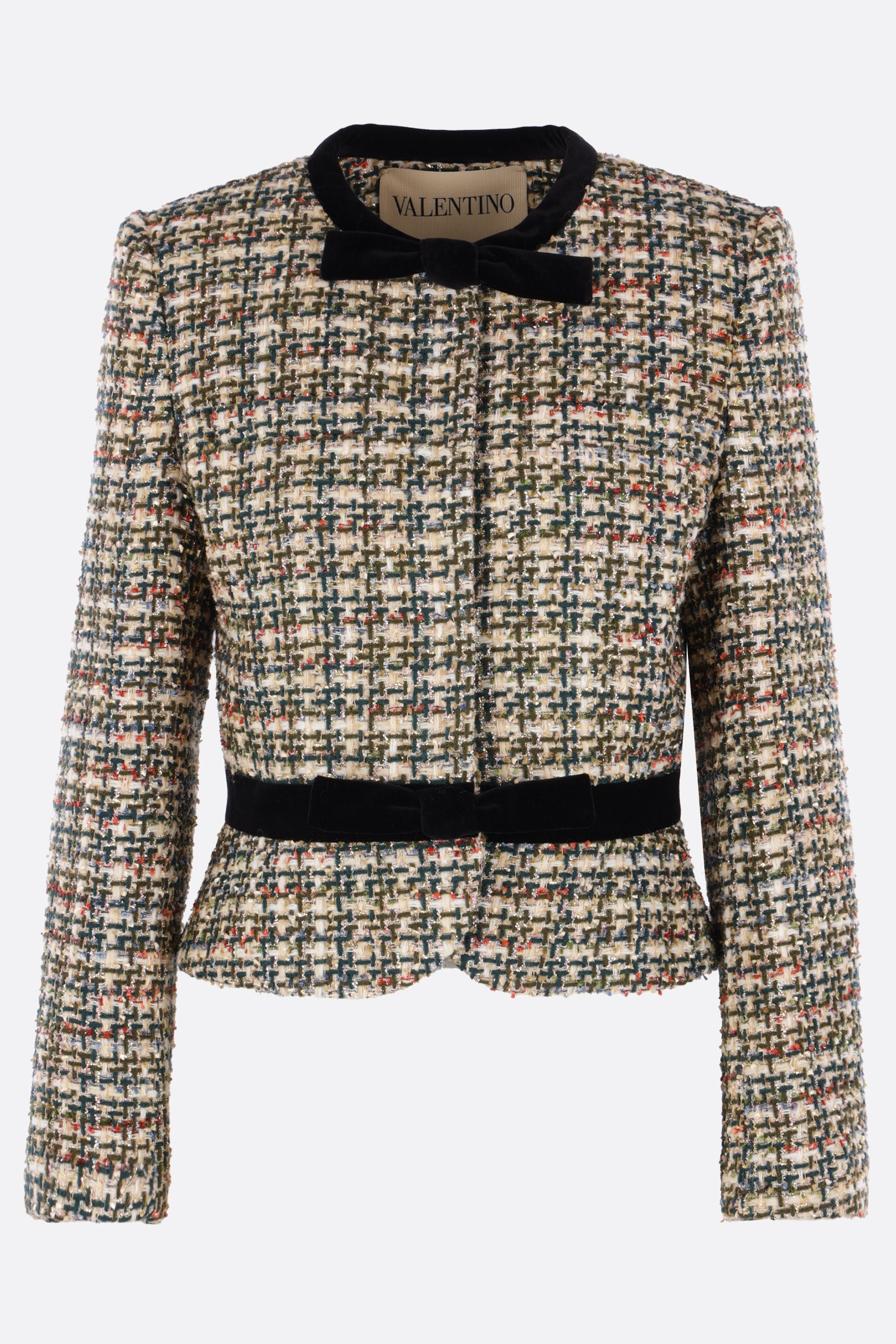 giacca monopetto in tweed con fiocchi