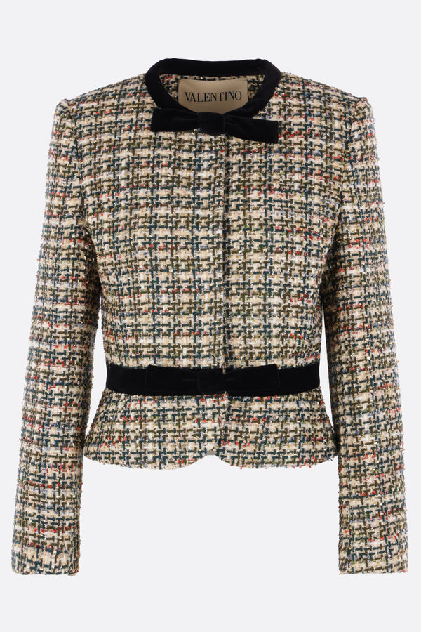 giacca monopetto in tweed con fiocchi