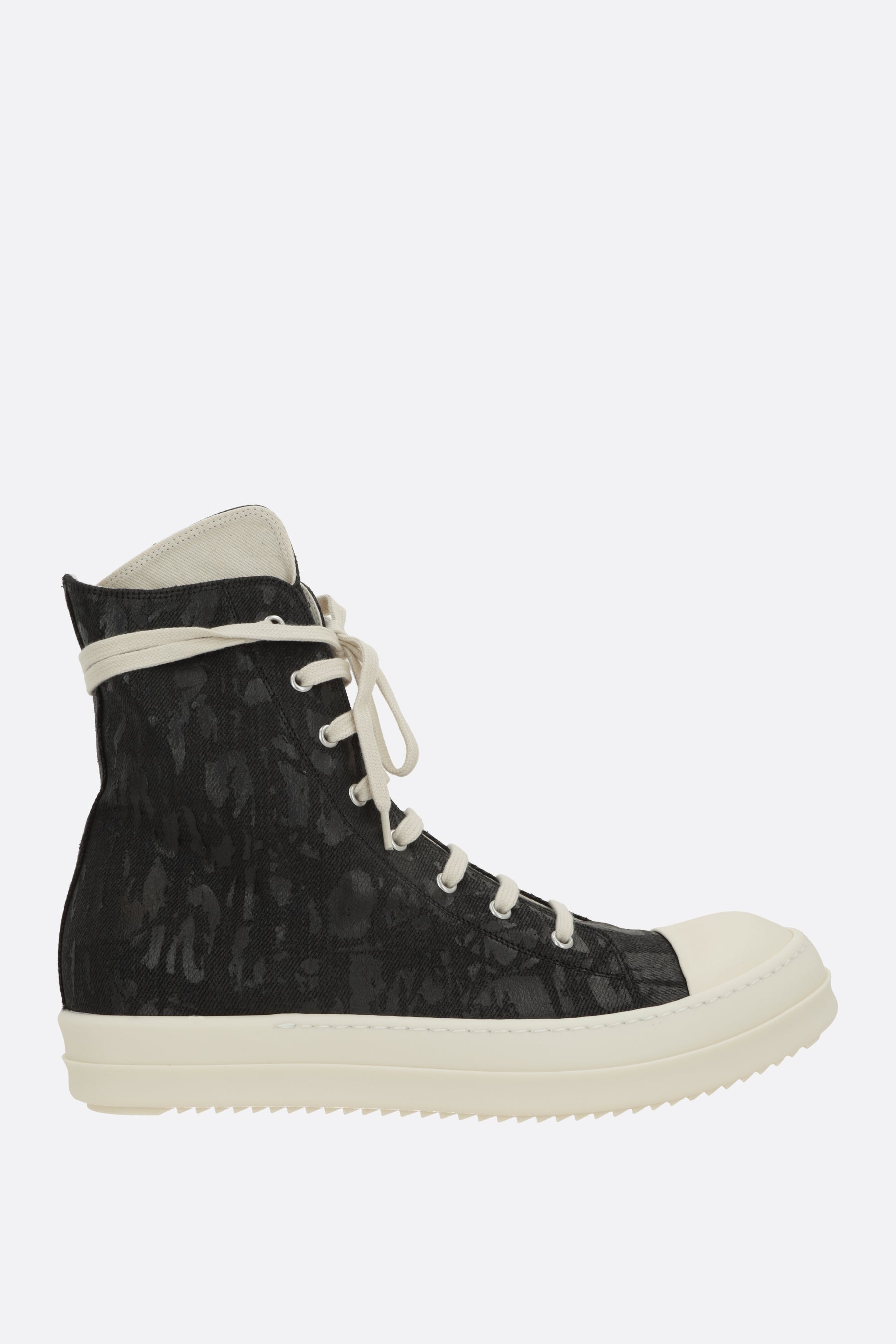 high-top sneakers in coated denim