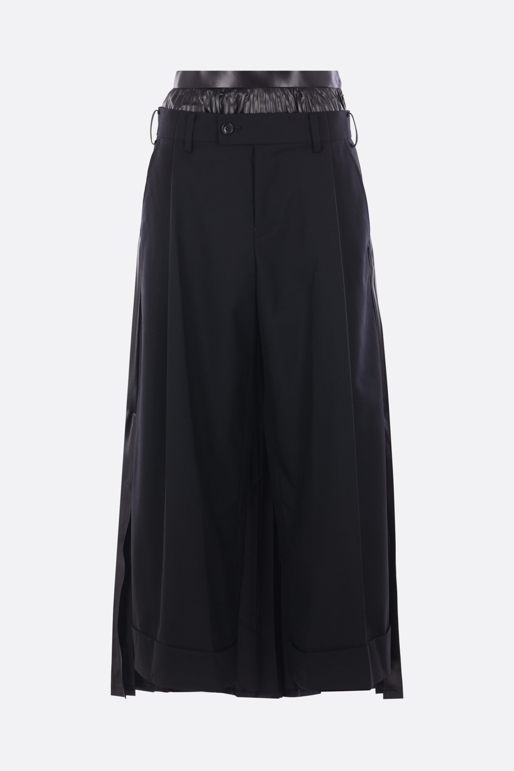 wool blend cropped trousers with pleated panel