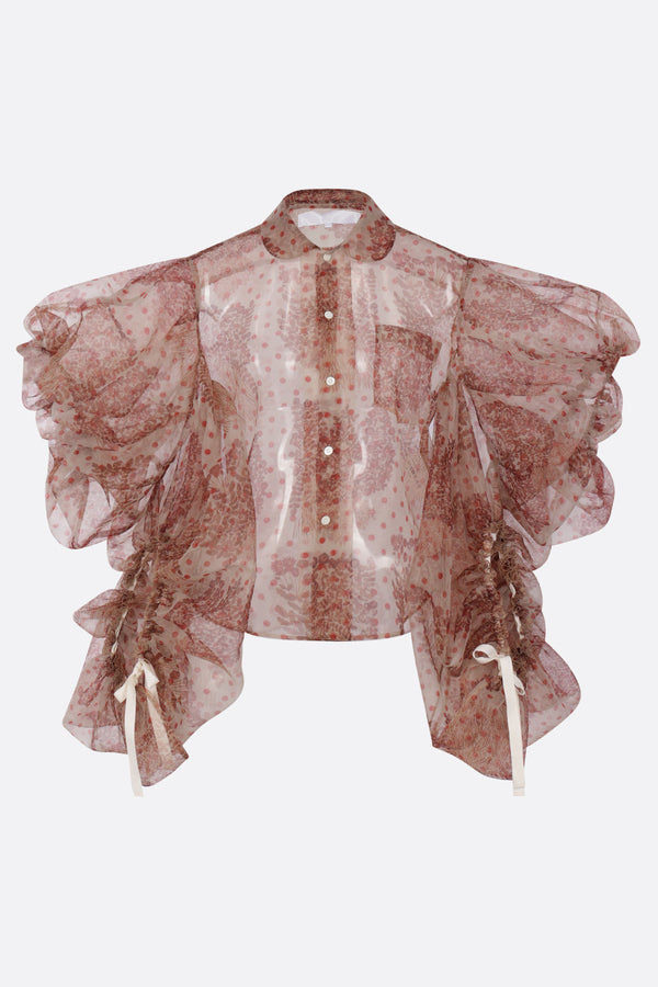 organza shirt with floral and polka dot print