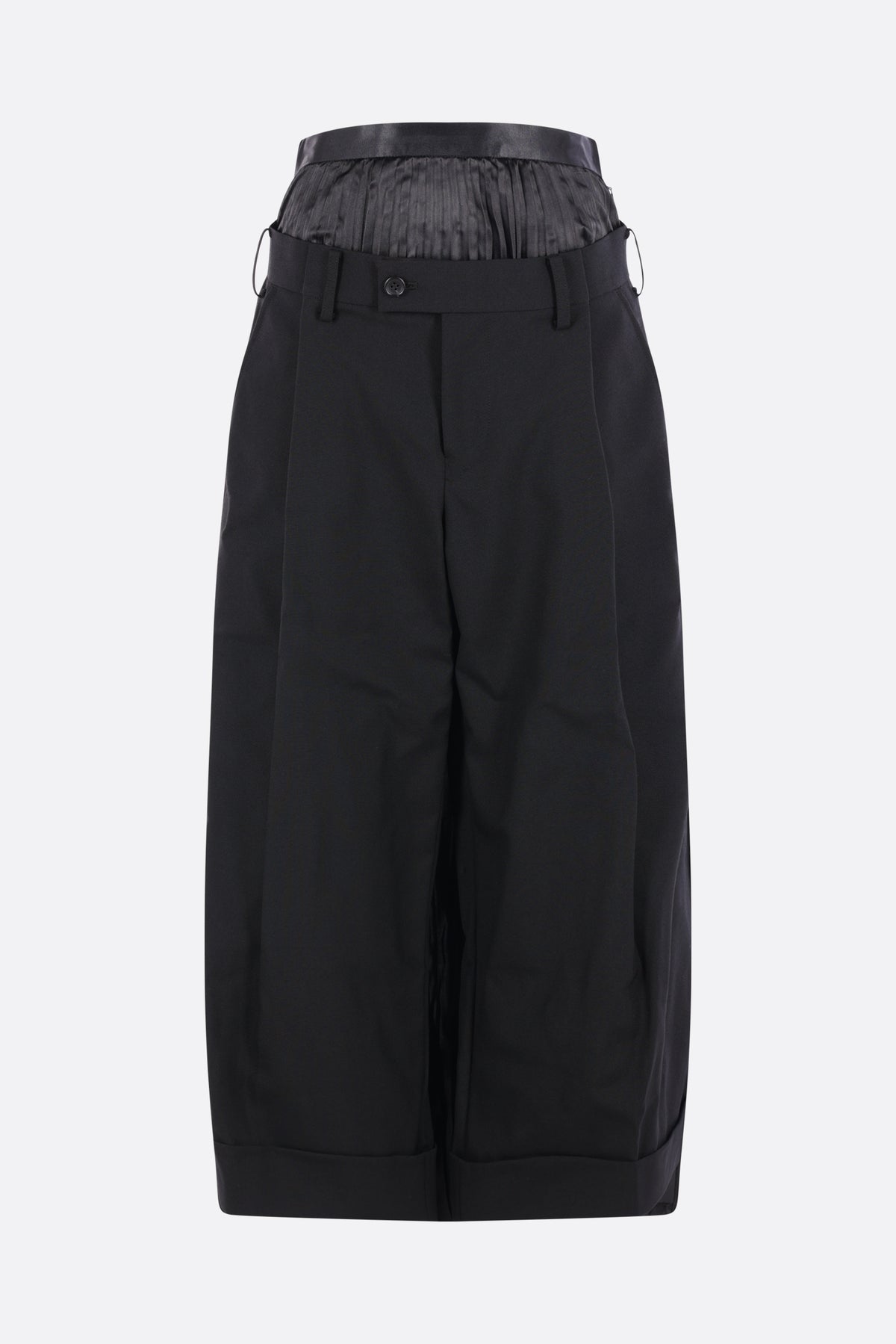 pantalone cropped in lana con pannello plissé