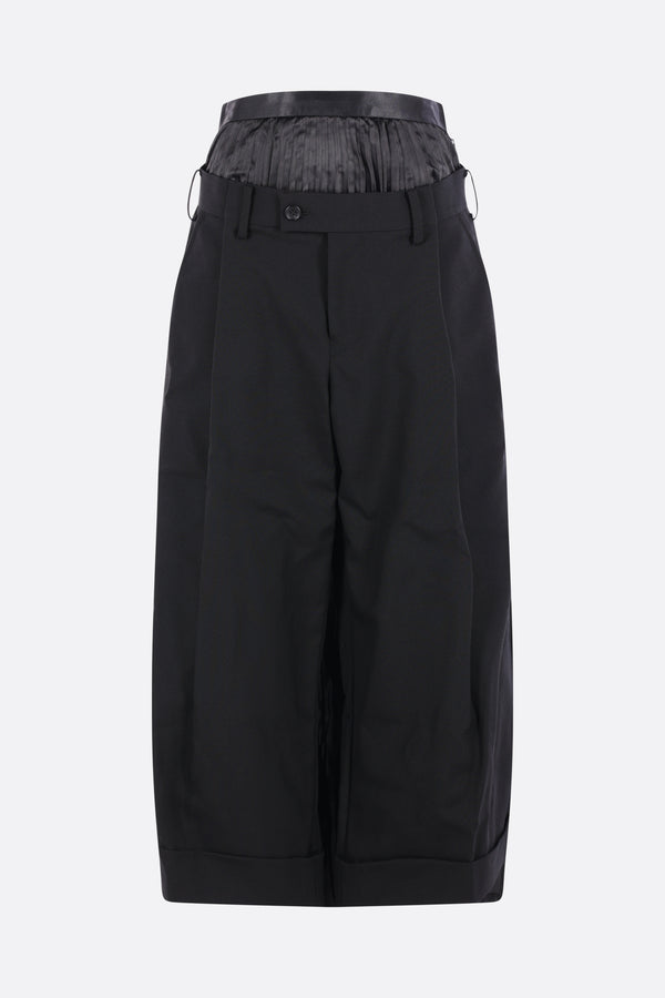 pantalone cropped in lana con pannello plissé