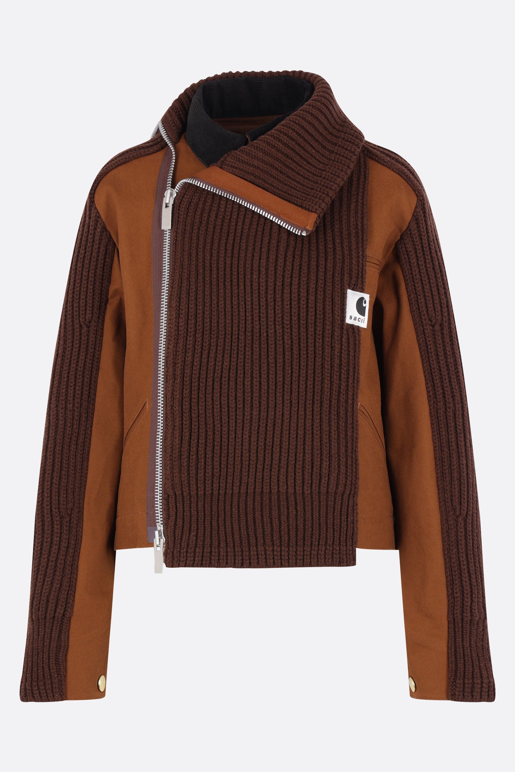 deconstructed jacket in canvas and rib knit