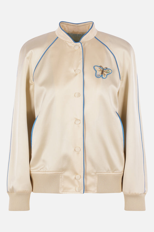 bomber in raso ricamo farfalla