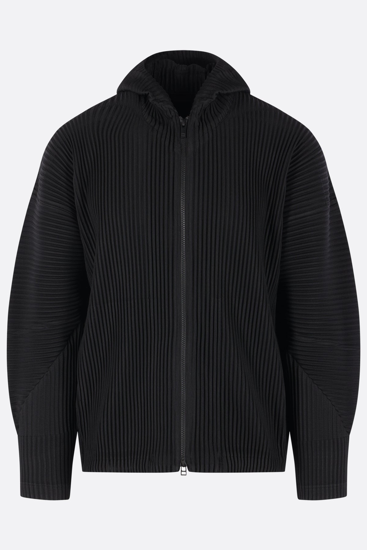 full-zip hoodie in pleated fabric