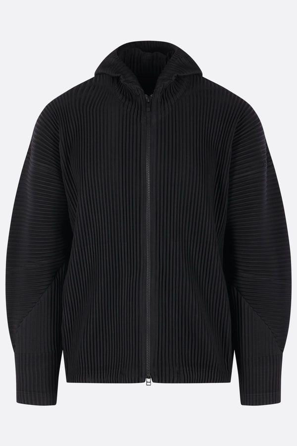 full-zip hoodie in pleated fabric