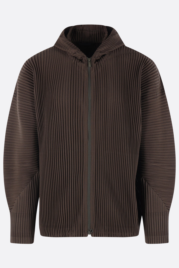 full-zip hoodie in pleated fabric