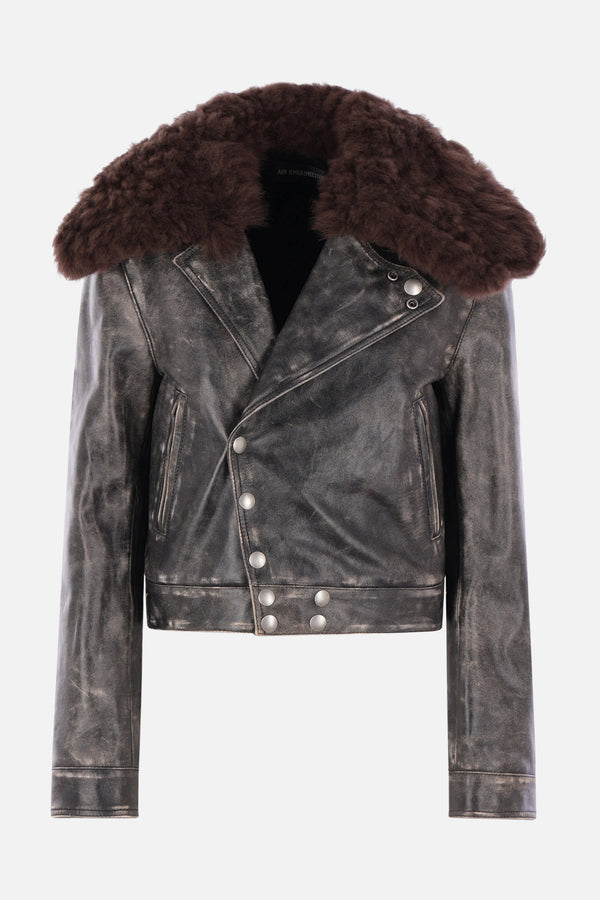 Wiebke biker jacket in leather and shearling