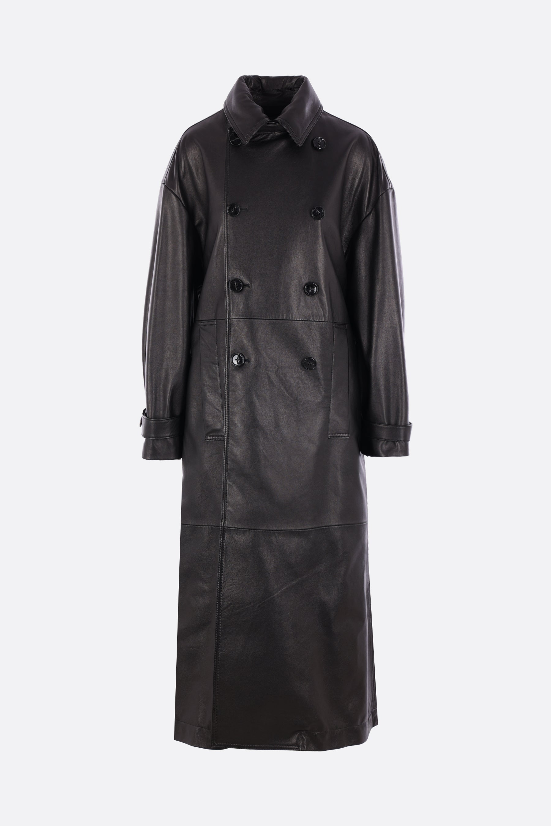Ansa double-breasted leather trench coat