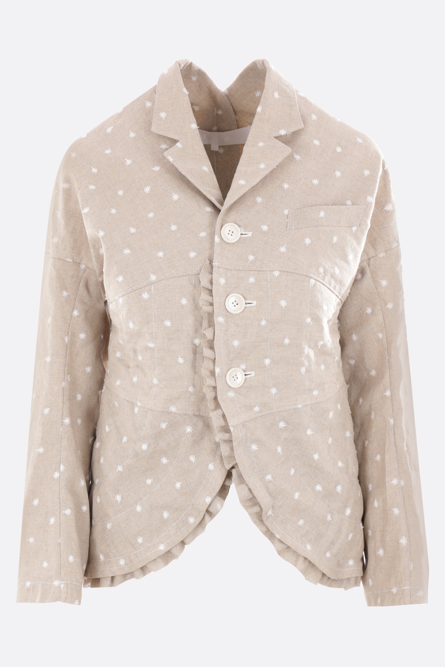 single-breasted floral embroidered linen jacket