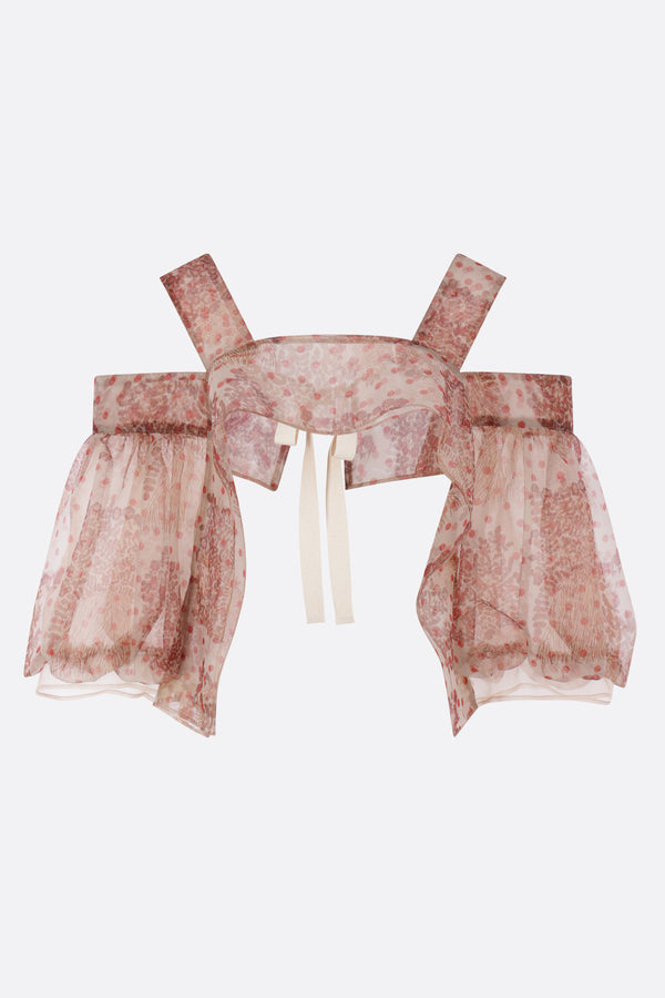 organza cropped top with floral and polka dot print