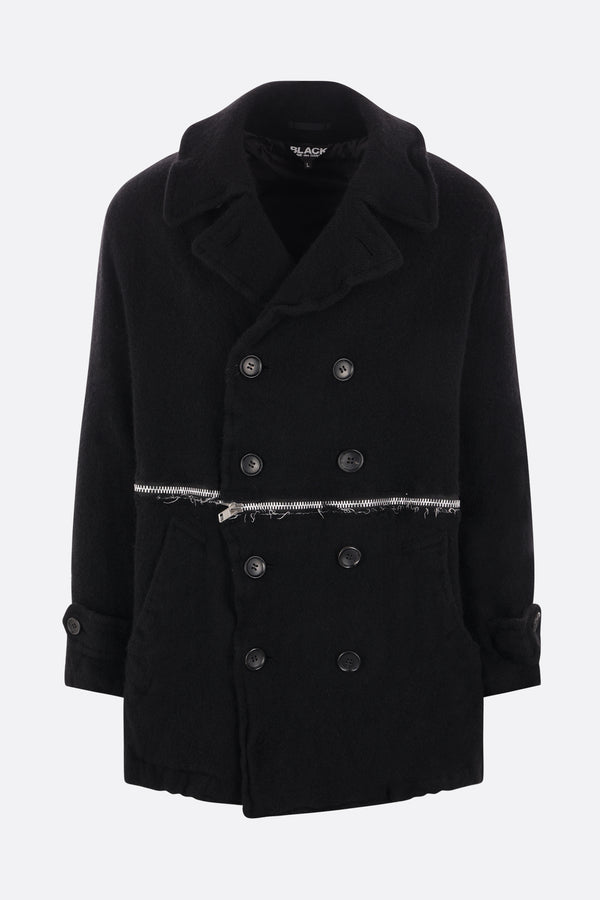 double-breasted felt peacoat with zip