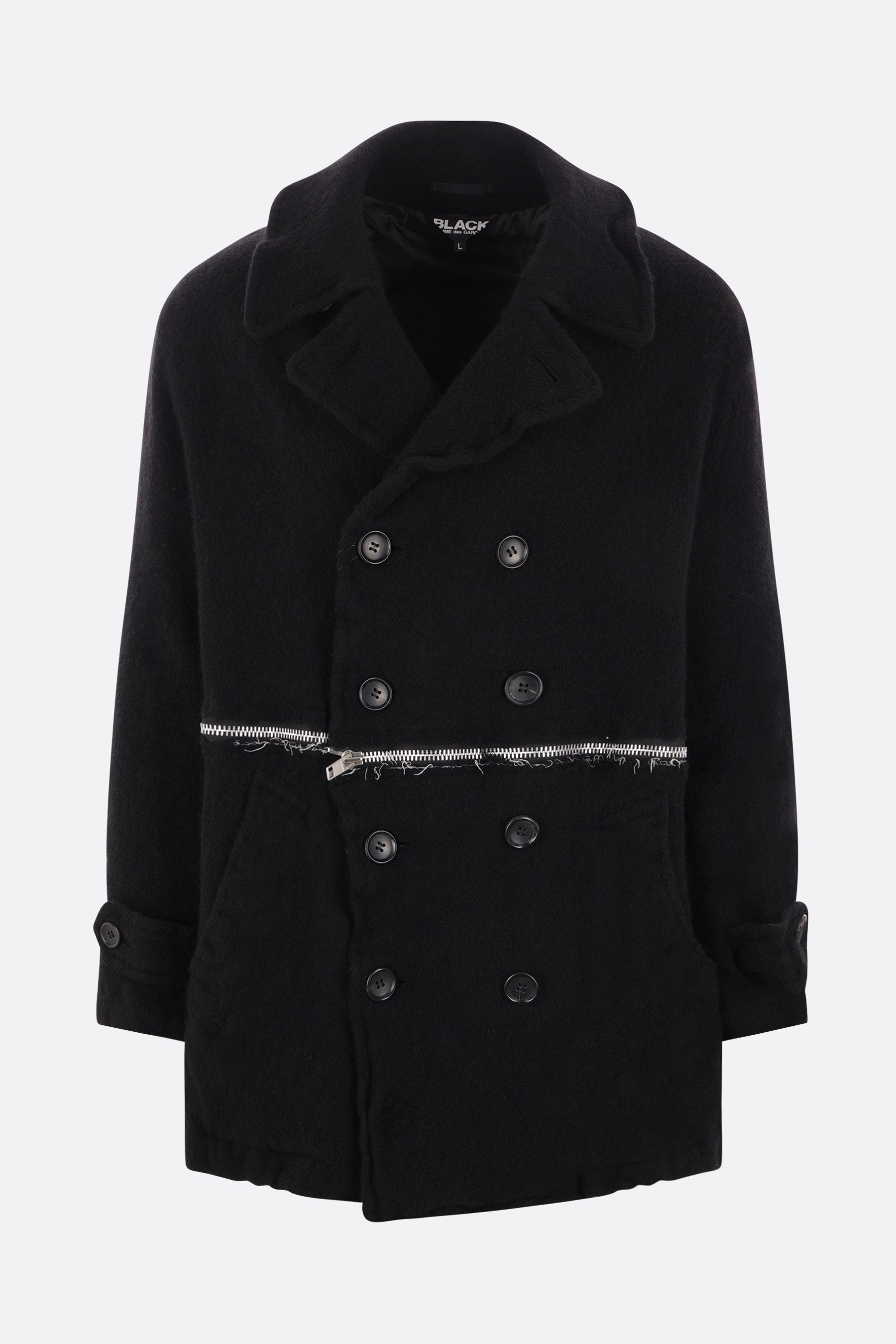 double-breasted felt peacoat with zip