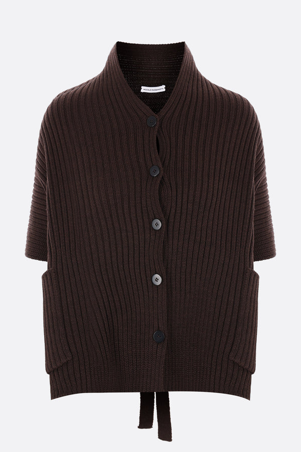 Halterneck ribbed wool cape