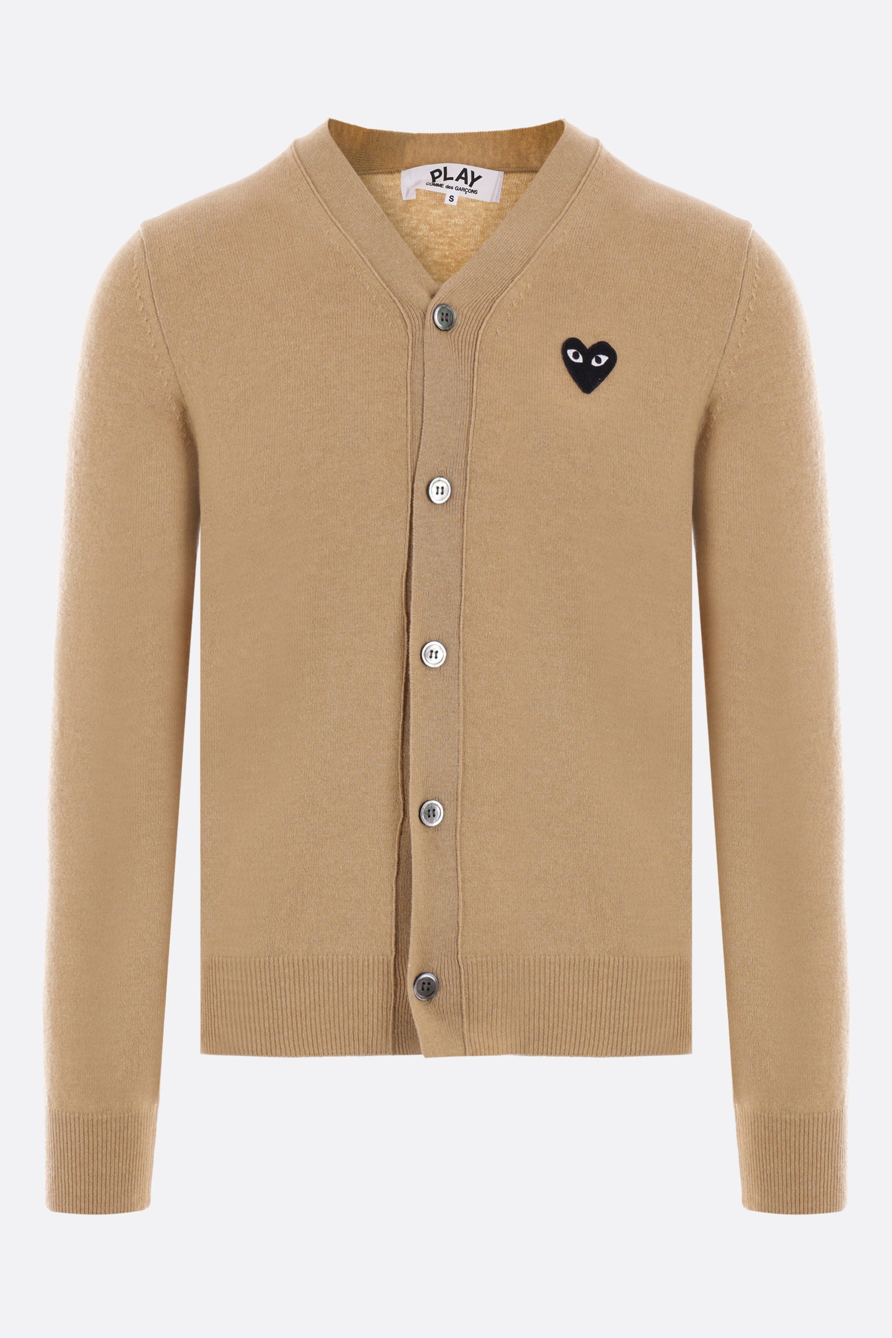 wool cardigan with Double Heart logo patch