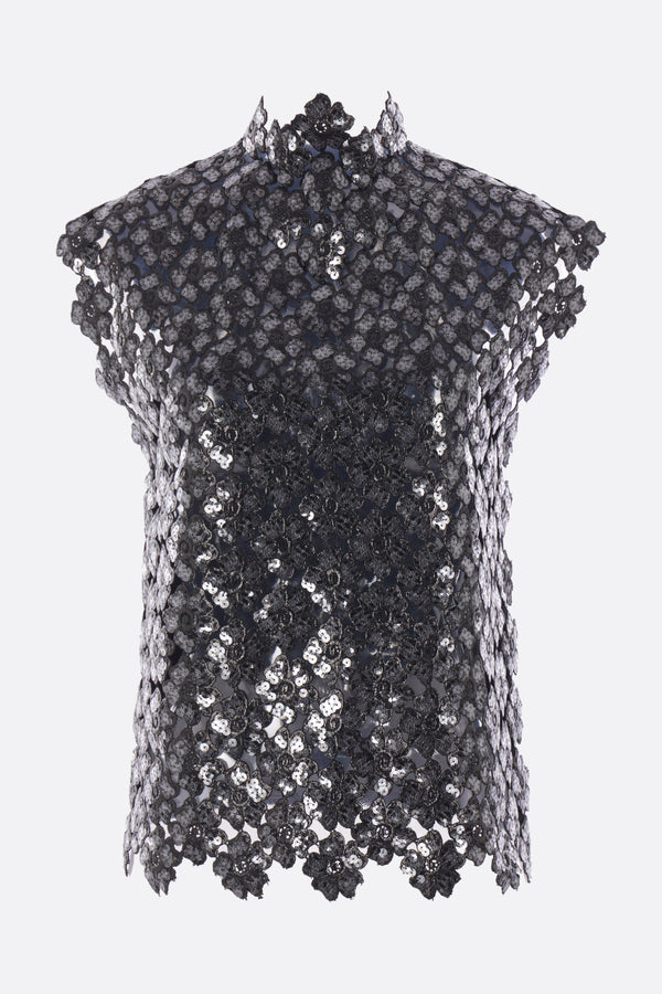 floral crochet and jersey sleeveless top