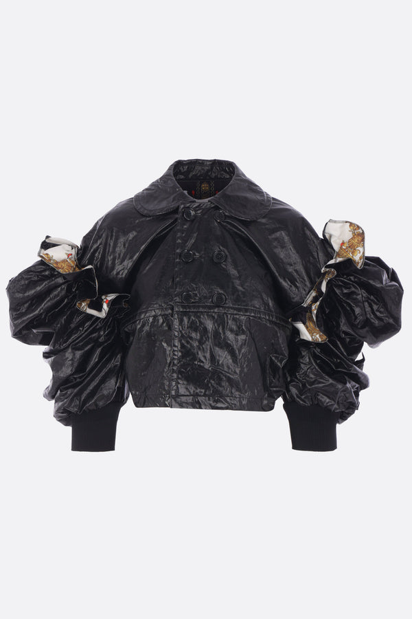 cropped trench coat in coated canvas