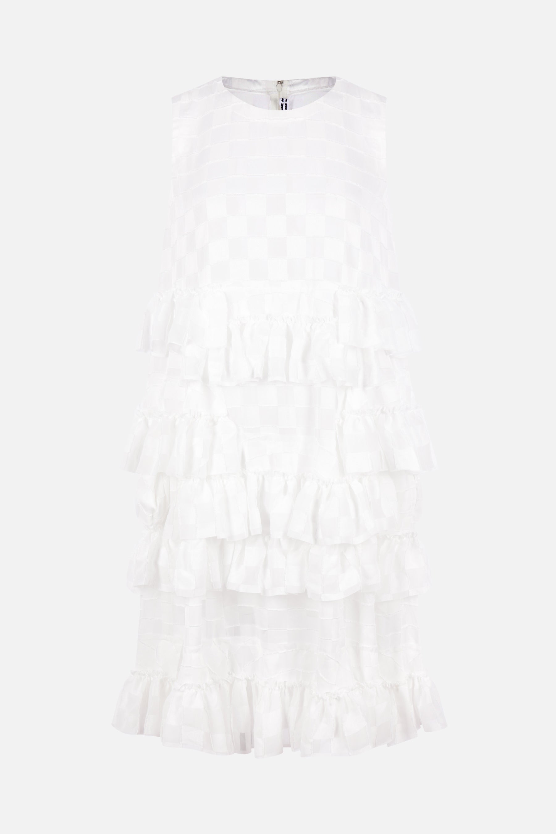 sleeveless dress in checked crepe