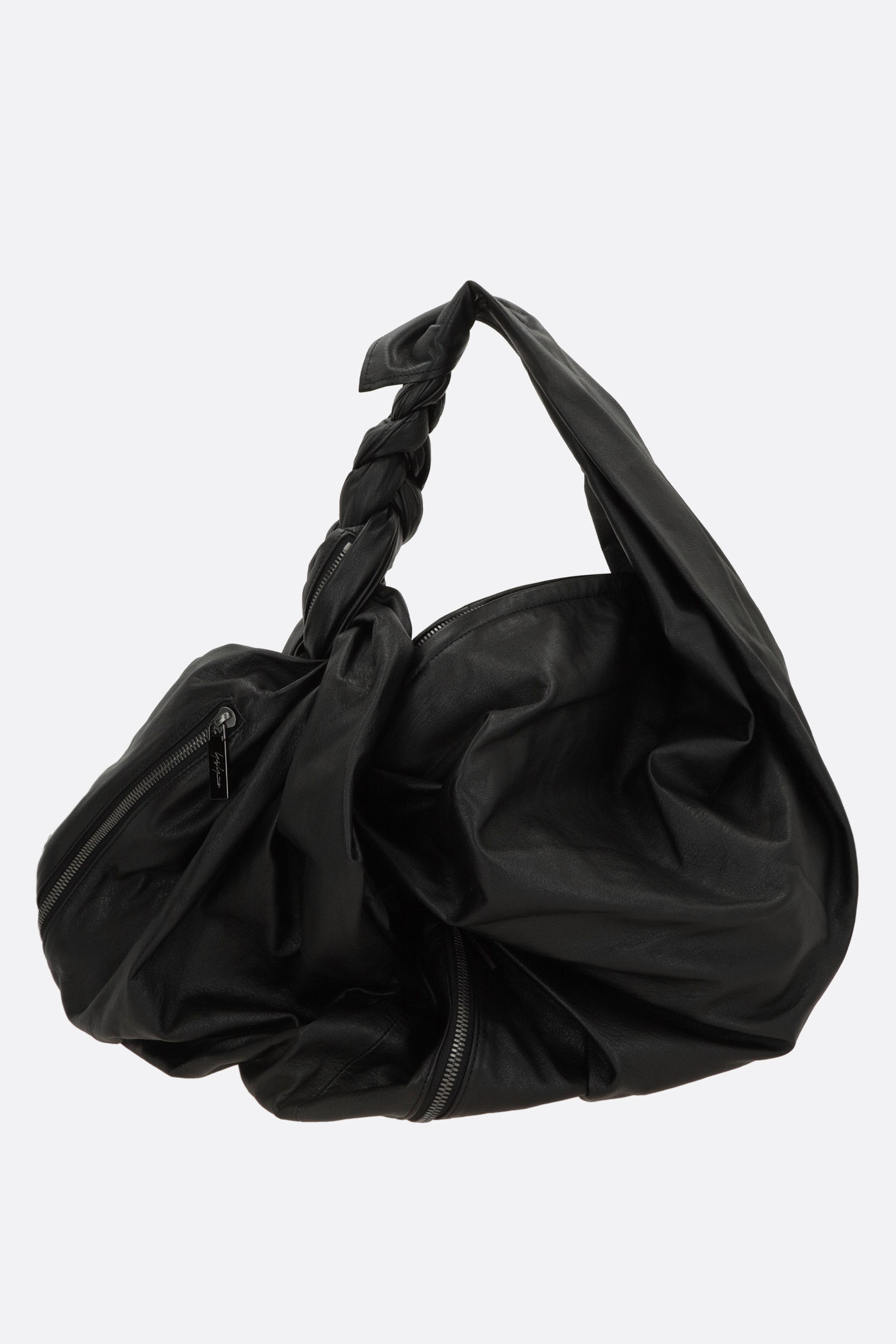 draped zip bag in shiny leather