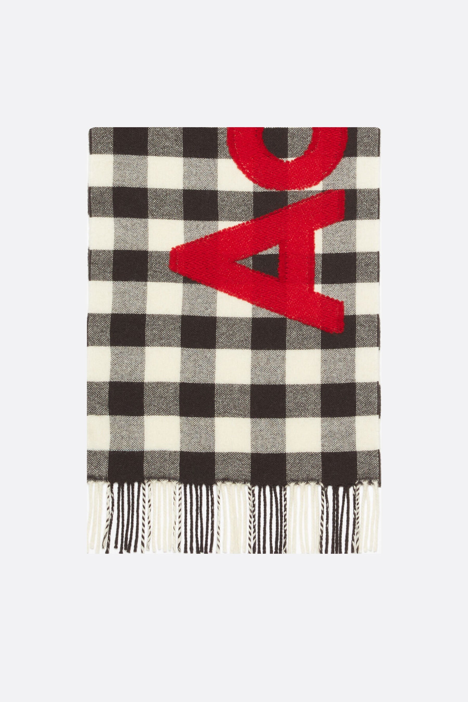 logo-detailed check wool scarf