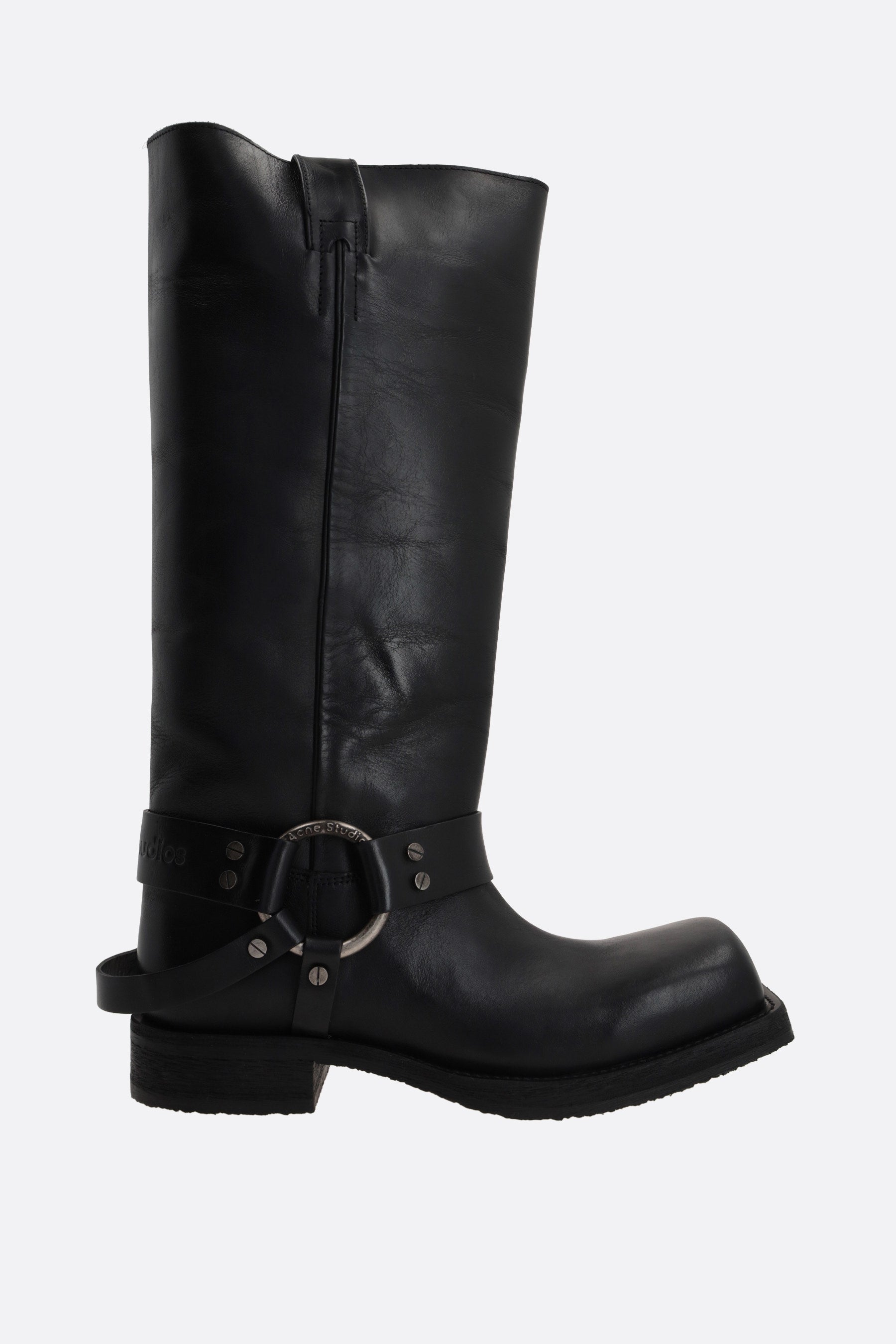 smooth leather biker boots with stirrups