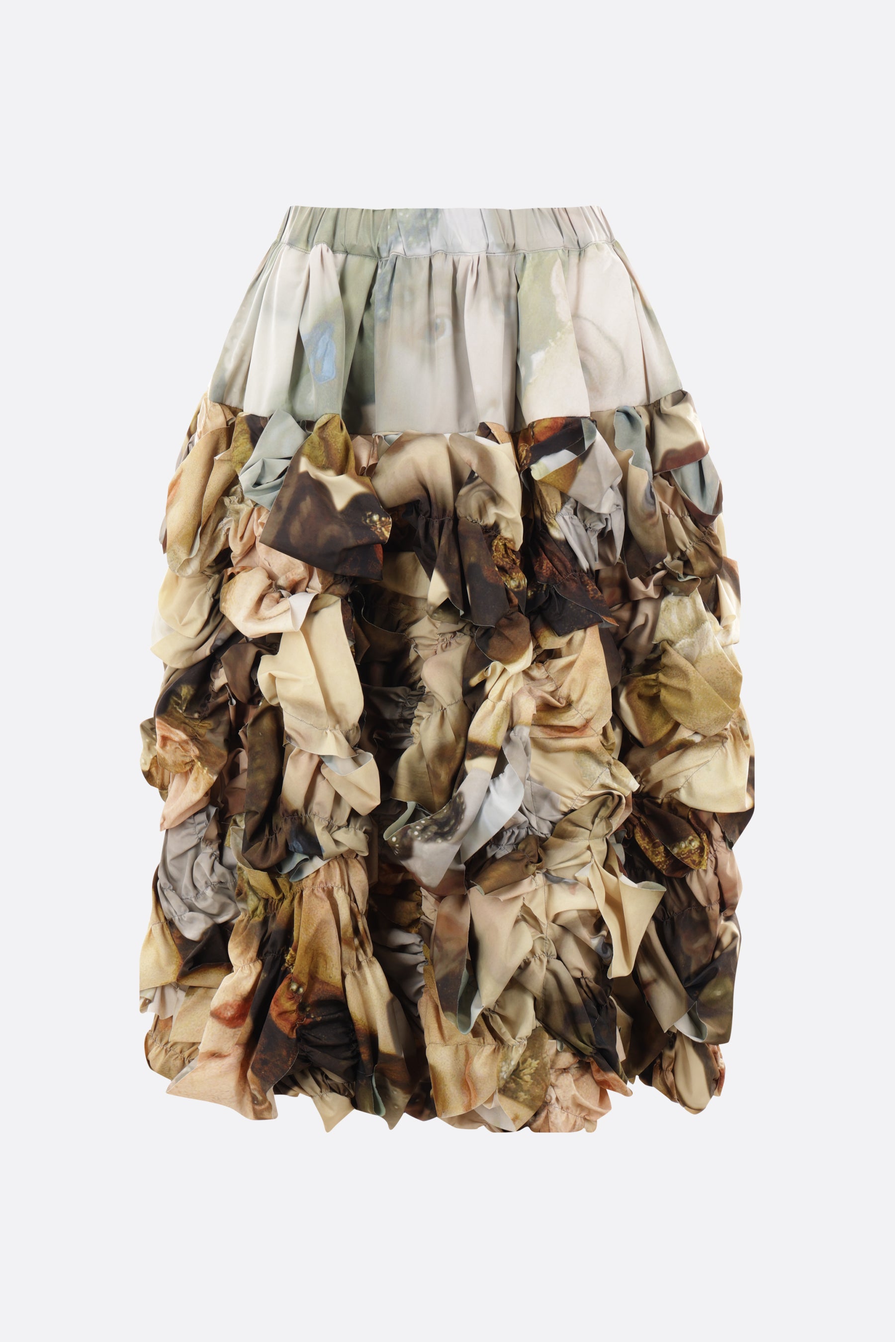 gathered printed nylon midi skirt