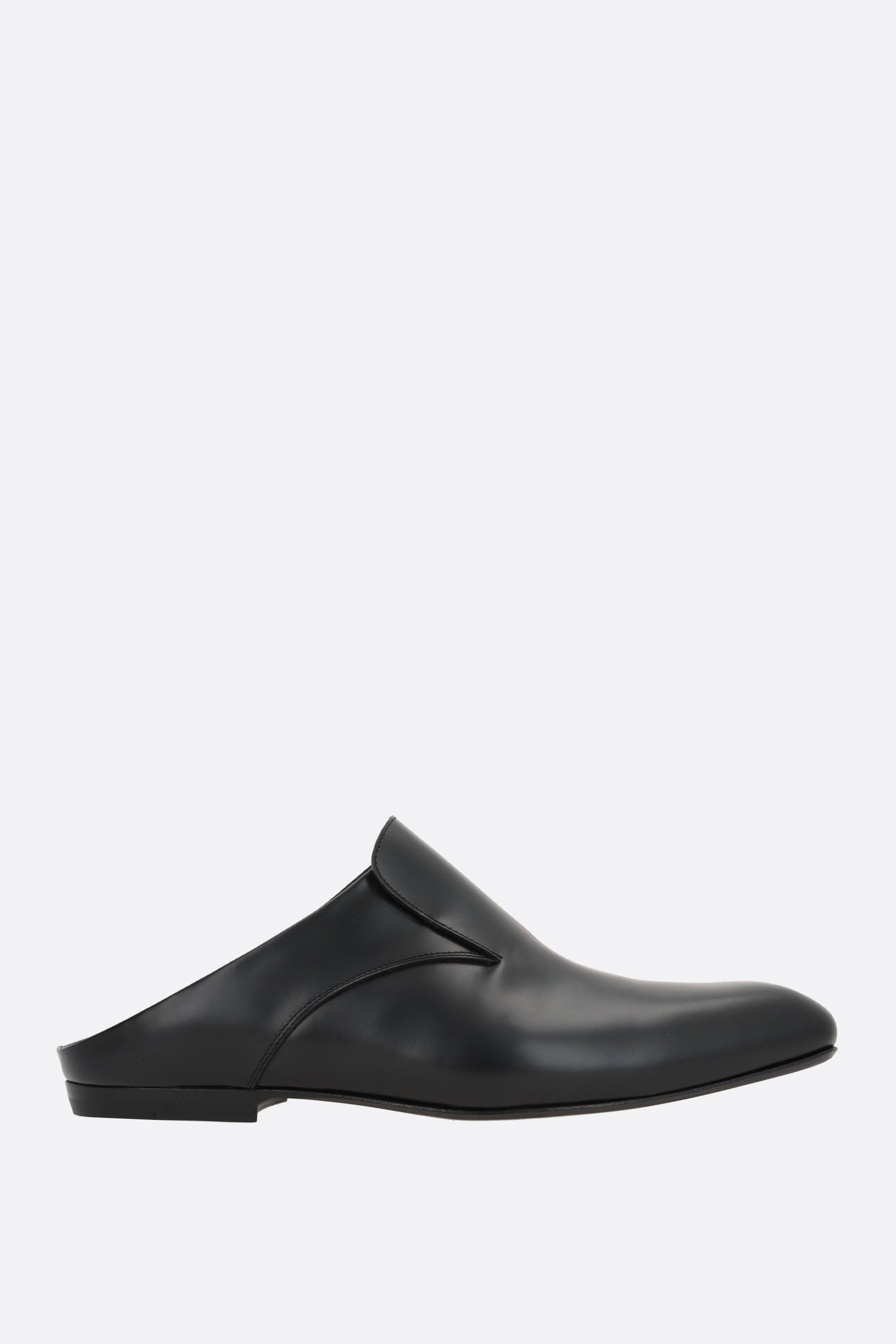 smooth leather flat mules