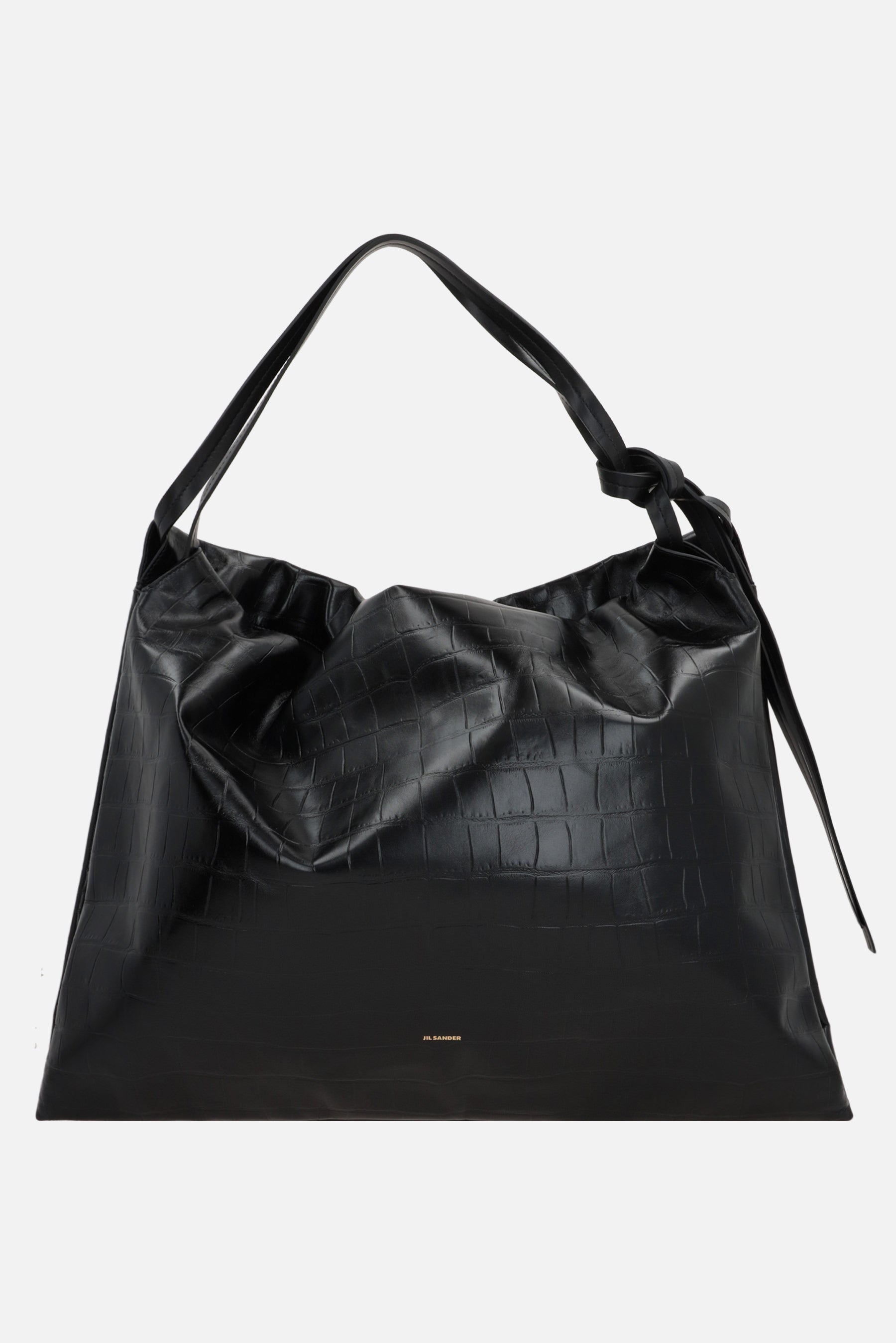 Cushion crocodile-embossed leather shoulder bag