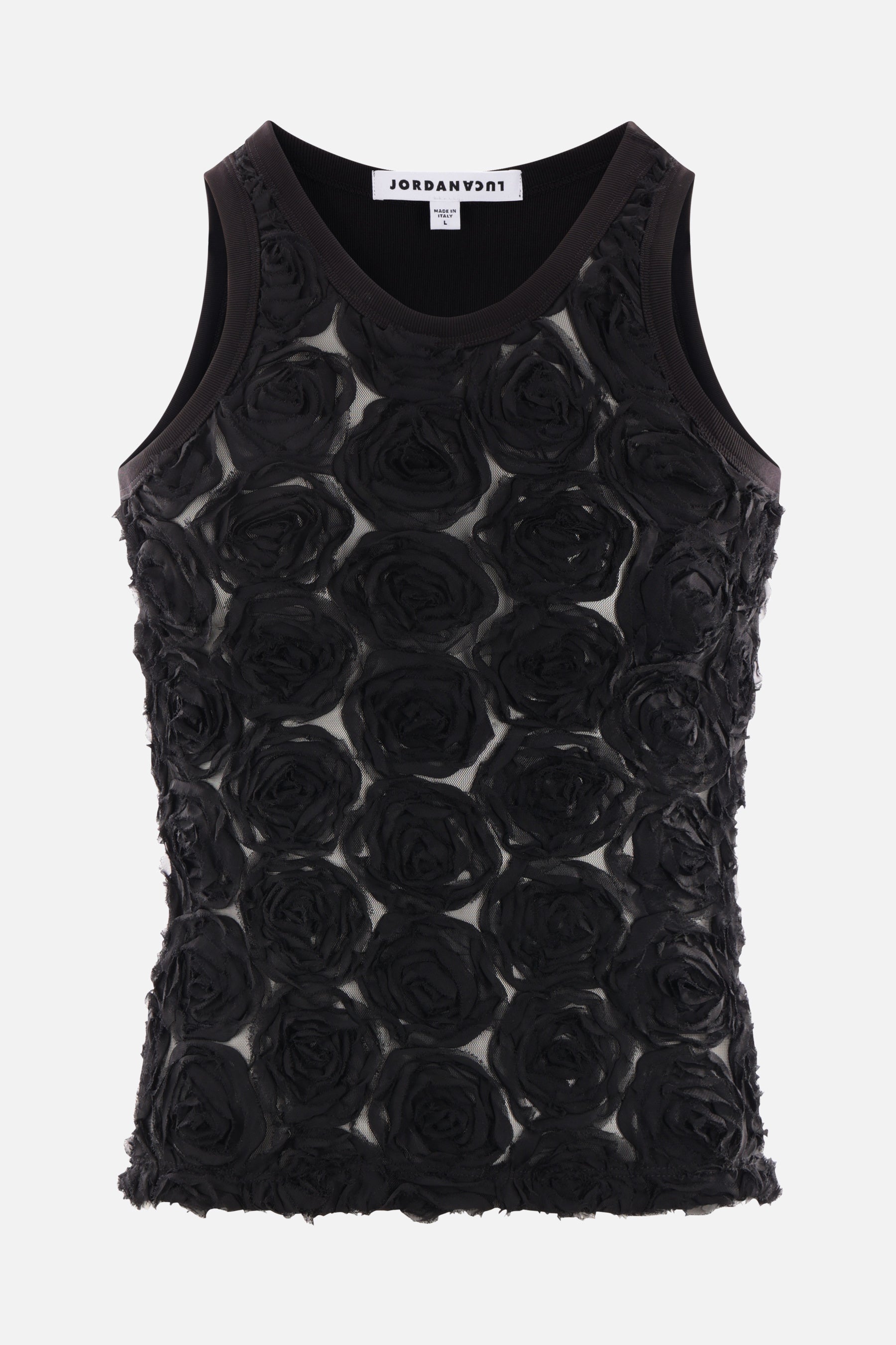 sleeveless top in technical fabric with Roses inserts