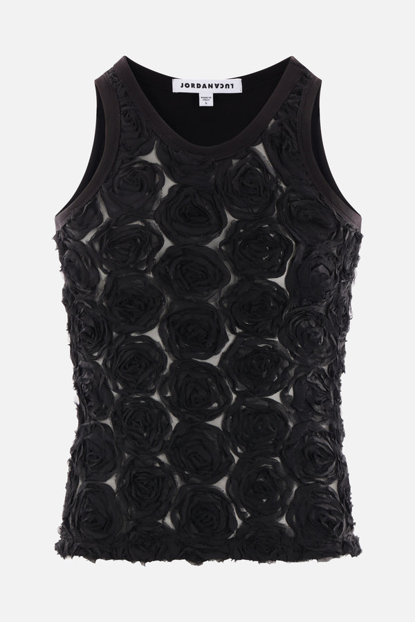 sleeveless top in technical fabric with Roses inserts