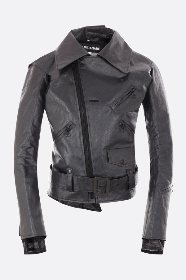 rigid technical fabric biker jacket