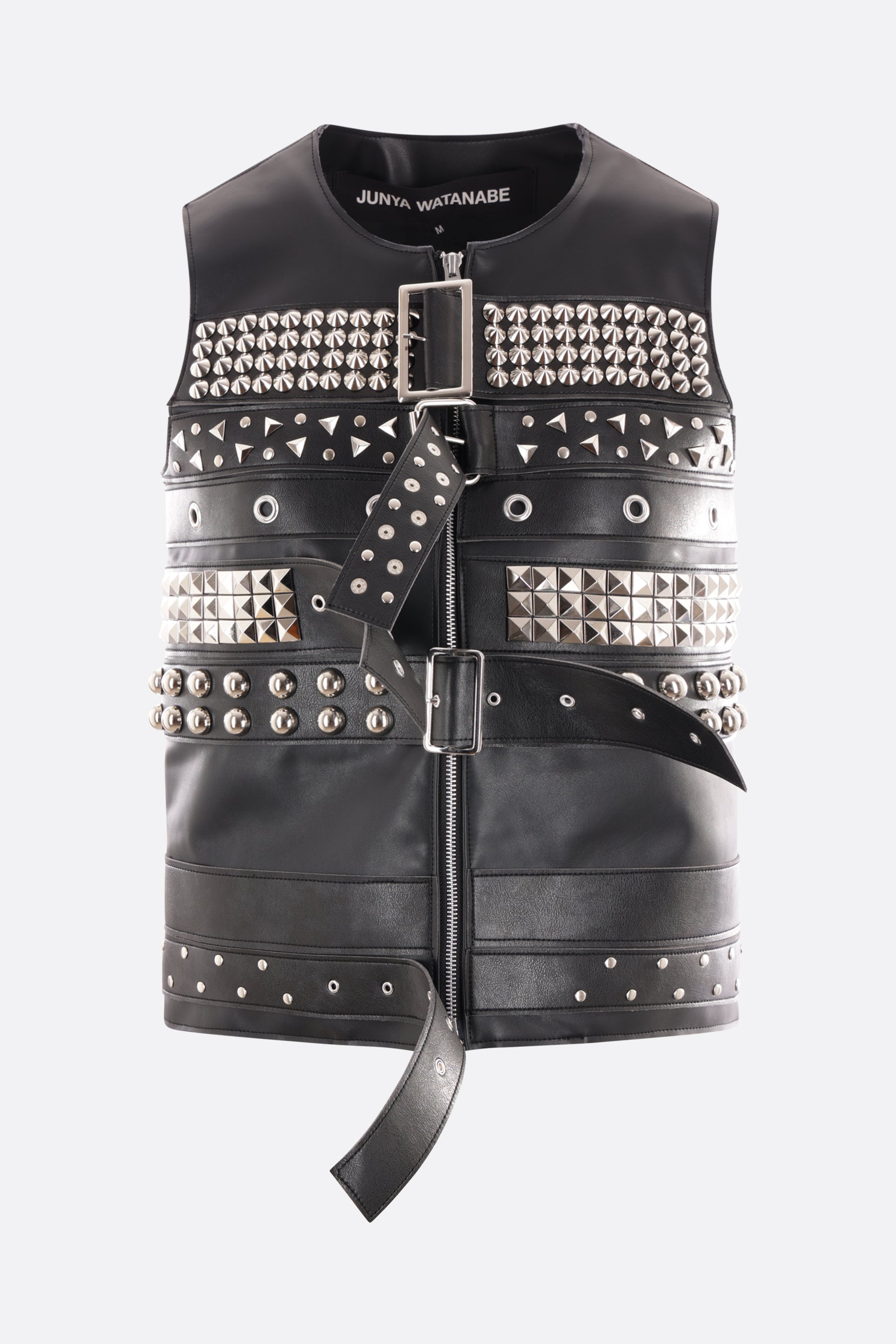 faux-leather sleeveless jacket with studs