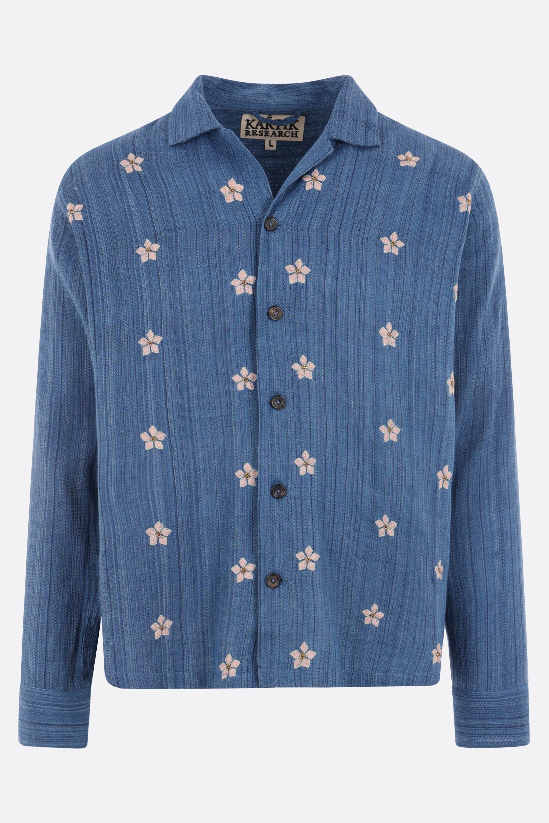 cotton Camp shirt with Violet Flower embroideries