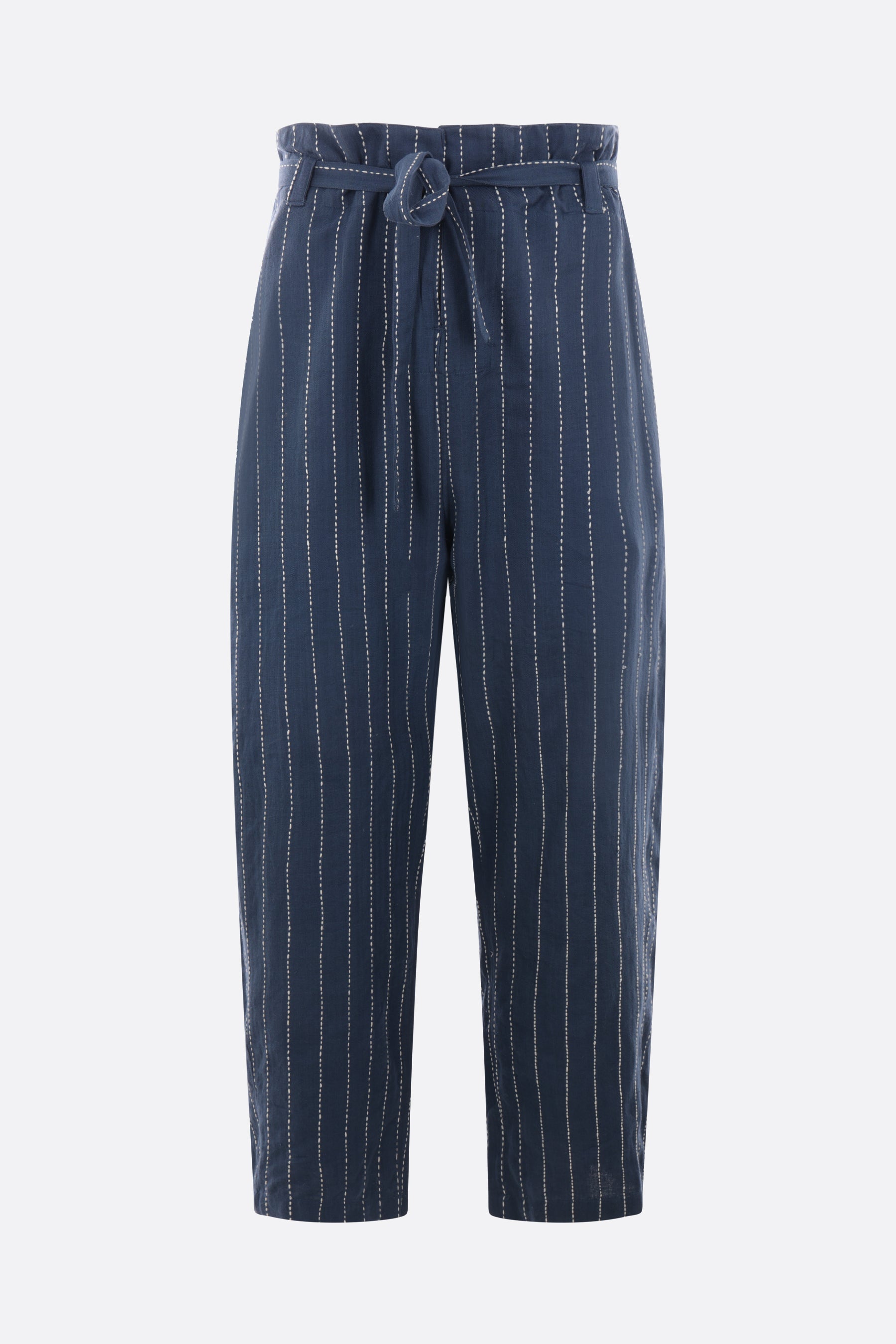 Judo wide-leg pants in herringbone cotton with Kantha embroideries