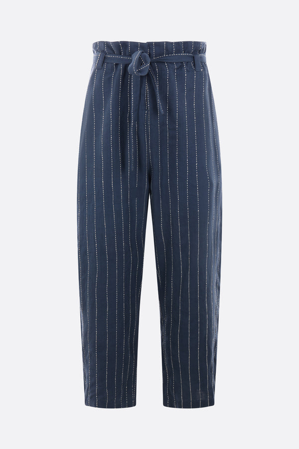 Judo wide-leg pants in herringbone cotton with Kantha embroideries