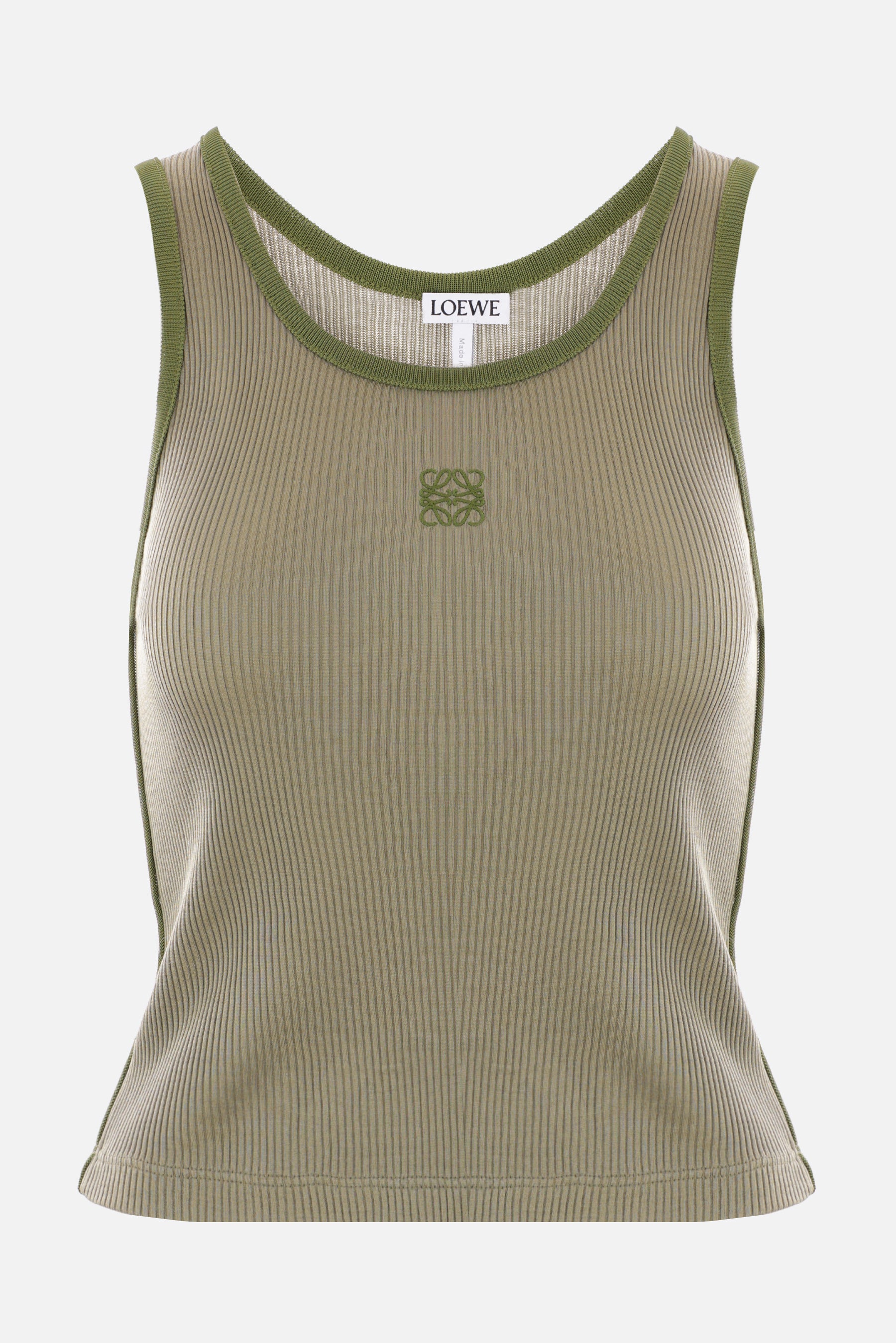 Anagram logo embroidered ribbed silk sleeveless top