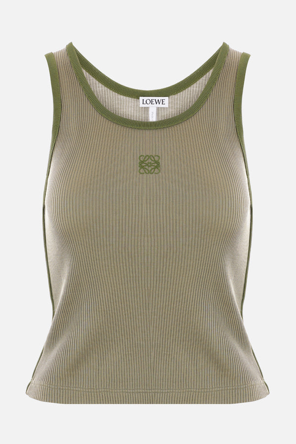 Anagram logo embroidered ribbed silk sleeveless top