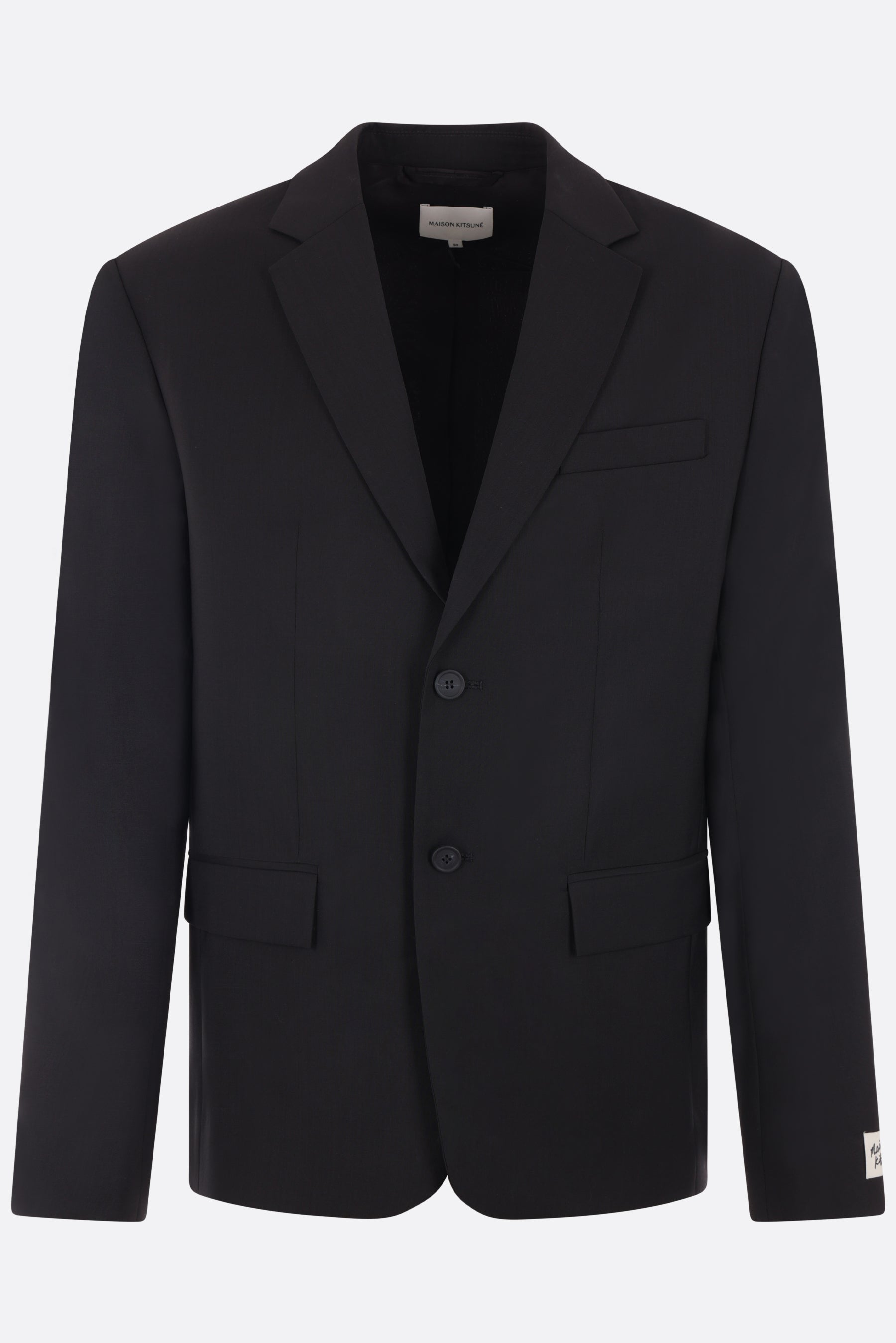 tailored single-breasted wool jacket with logo label
