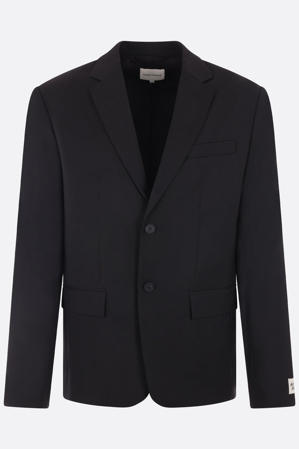 tailored single-breasted wool jacket with logo label