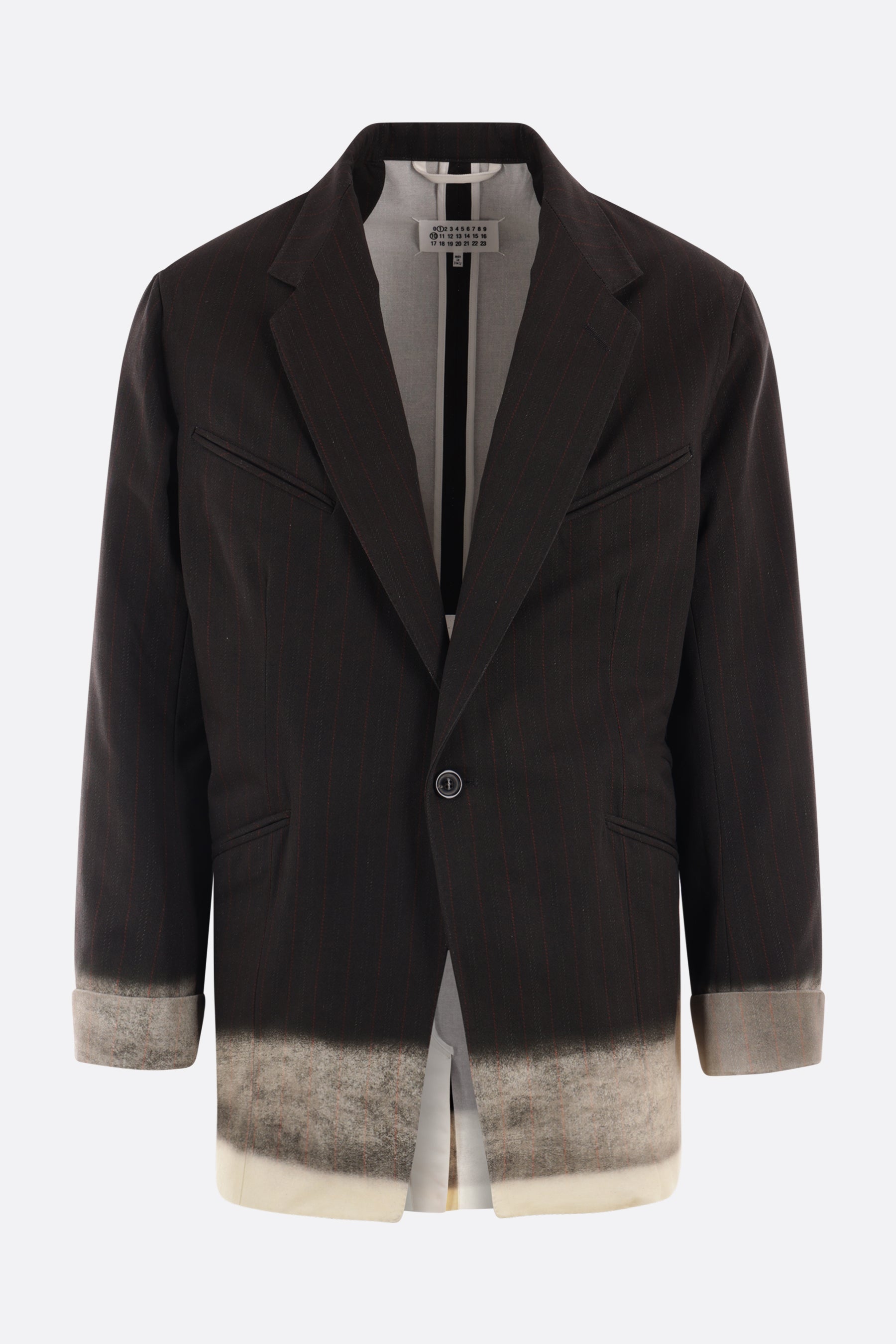 single-breasted cotton jacket with trompe l'oeil pinstriped print