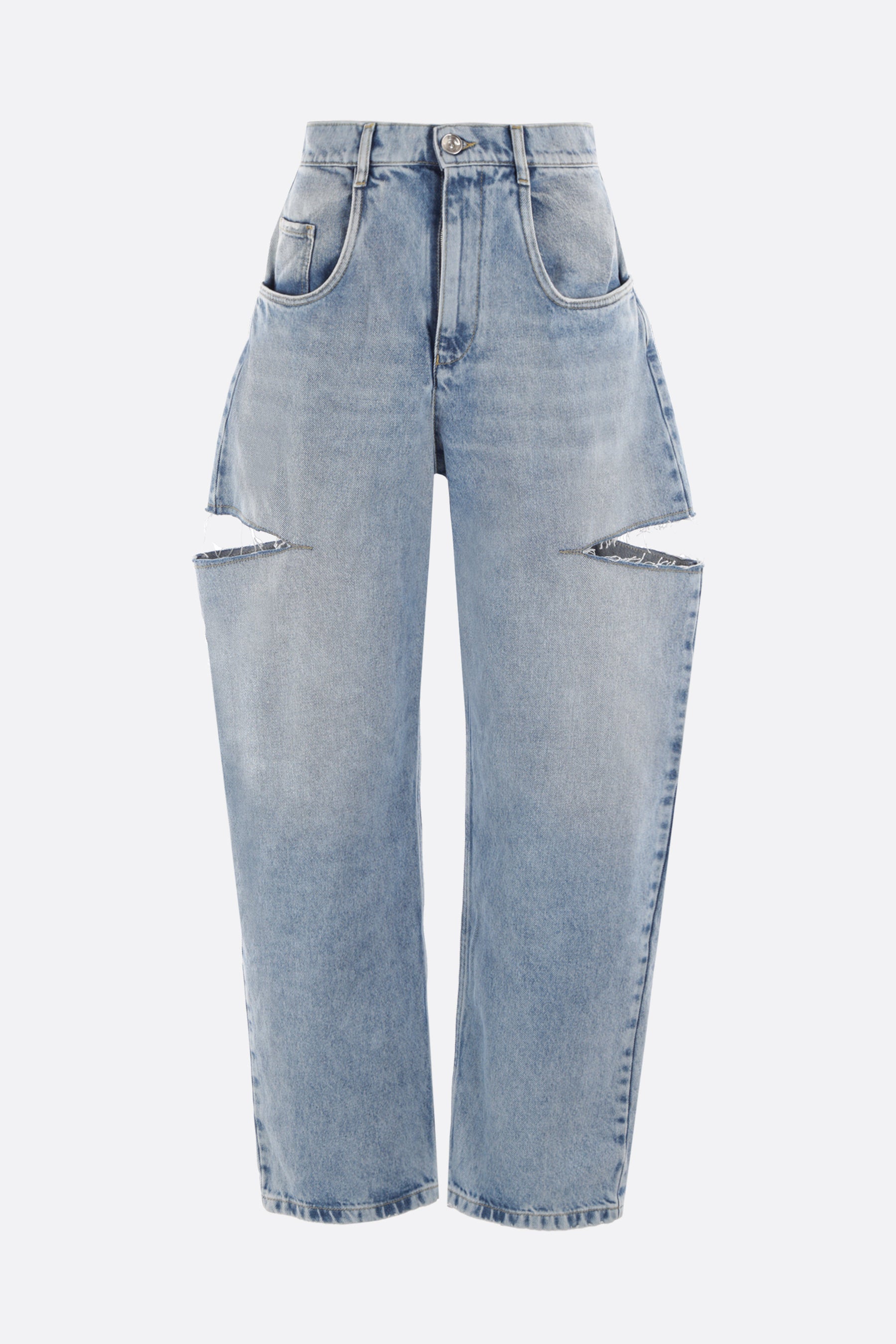 denim wide-leg jeans with cut-out