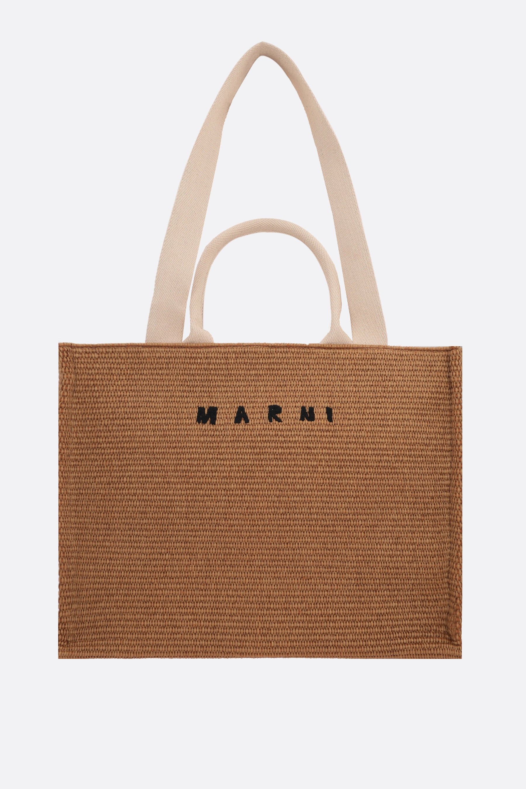 logo embroidered synthetic raffia tote bag