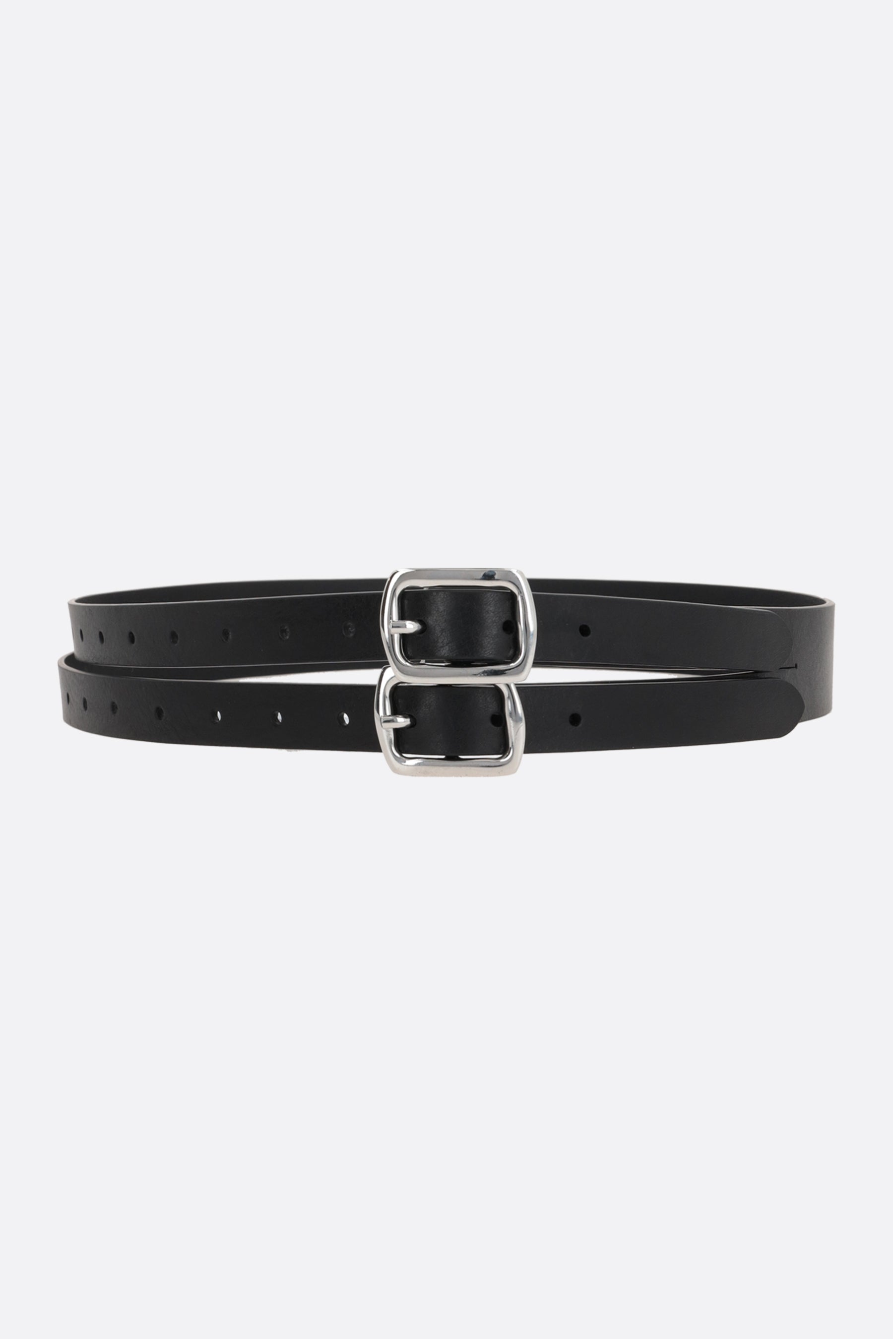 smooth leather belt with double buckle