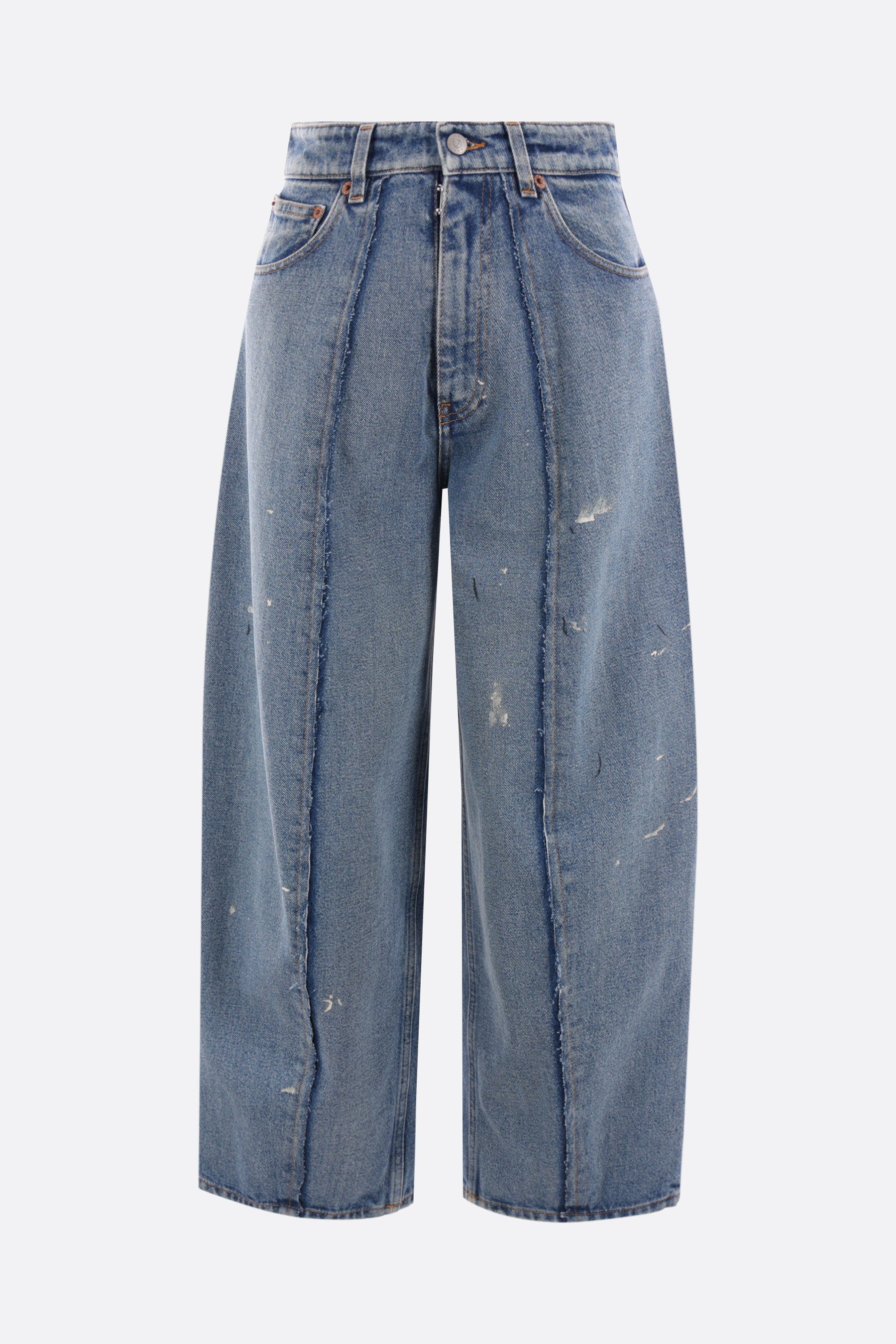 jeans oversize cropped in denim con macchie di colore