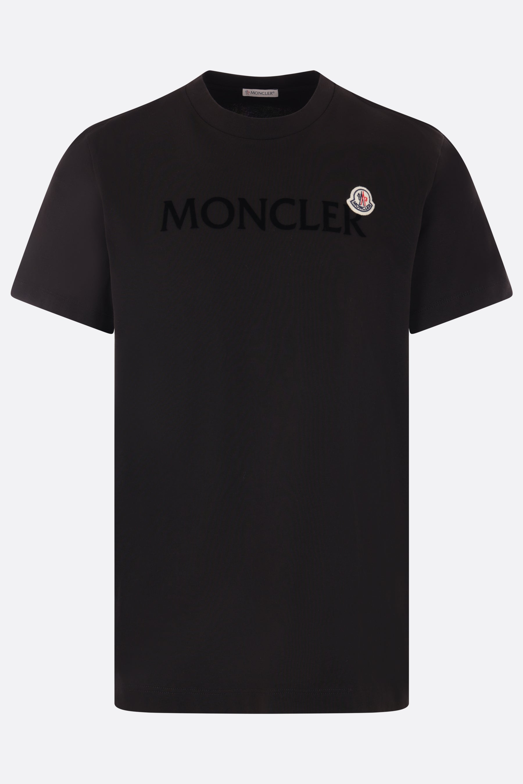 t-shirt in cotone stampa logo floccata e patch