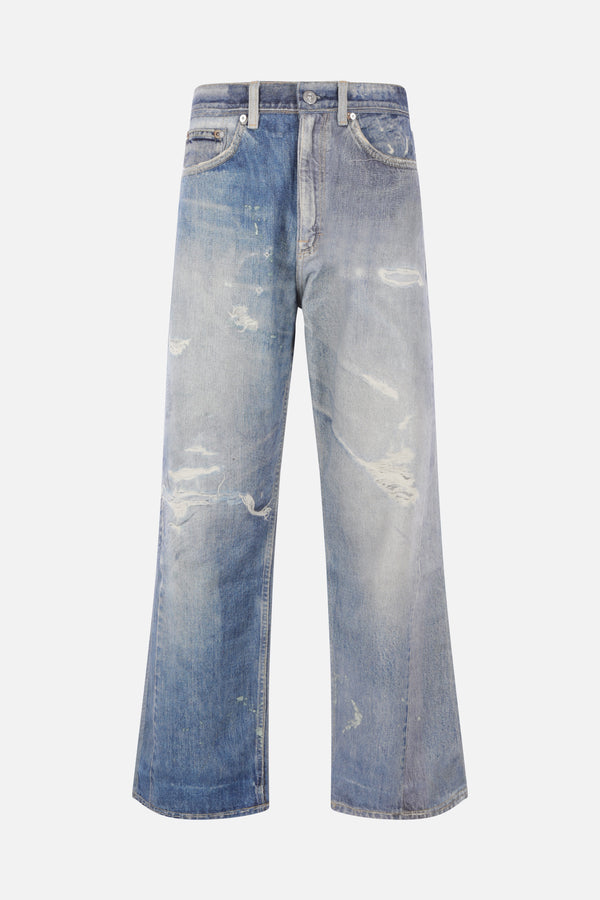 jeans oversize in denim stampa trompe l'oeil a effetto sdrucito